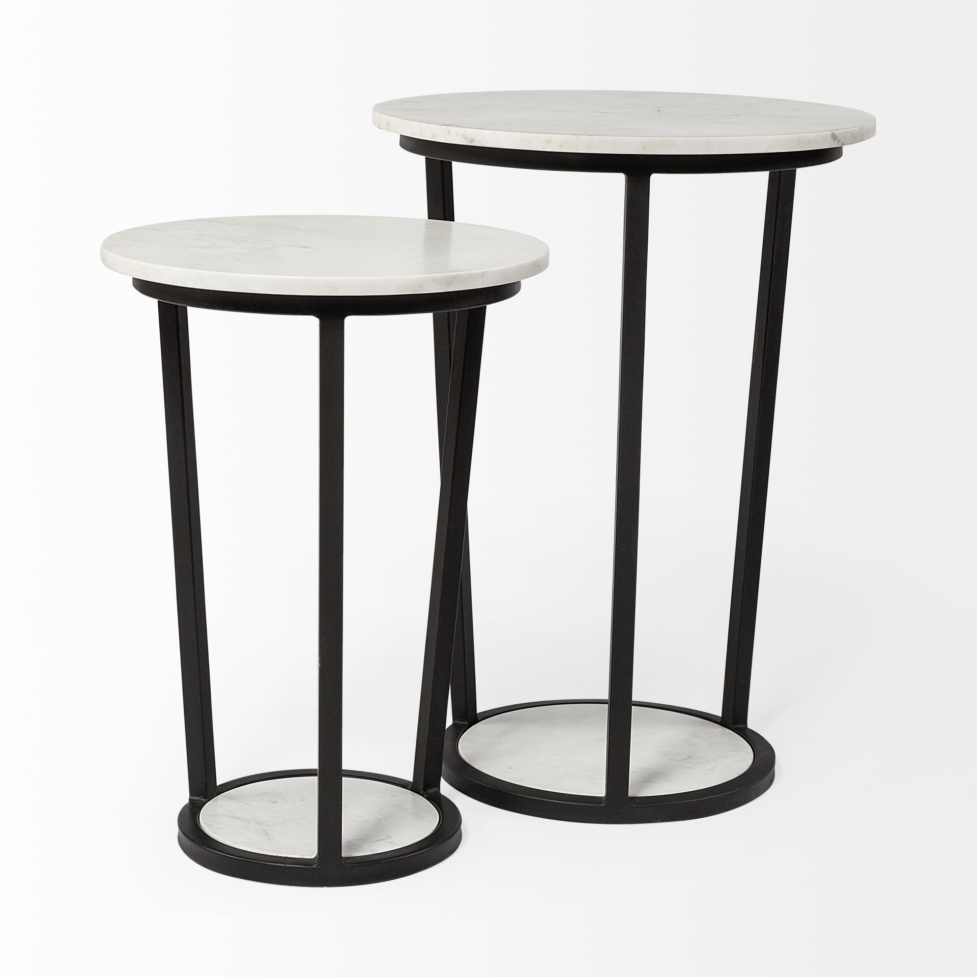 Bombola I (Small) 15L x 15W White Round Marble Top W/Black Metal Frame Accent Table - Central Designs