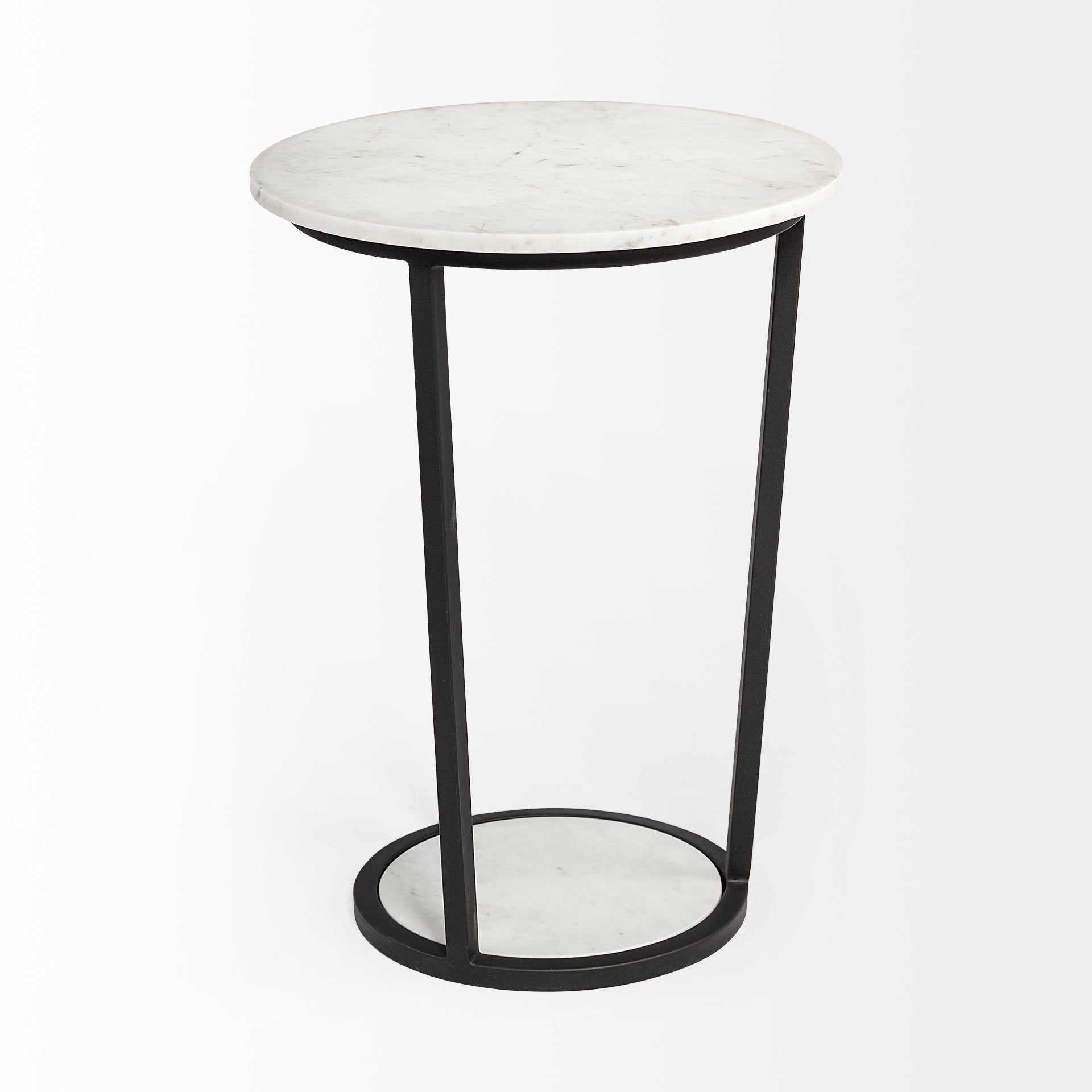 Bombola II (Large) 18L x 18W White Round Marble Top W/Black Metal Frame Accent Table