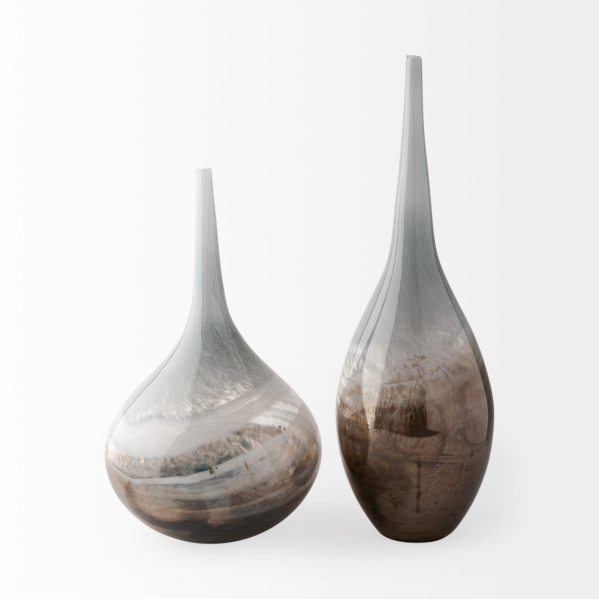 Erie II Tall Two Toned Sky Blue Dark Brown Blown Glass Vase