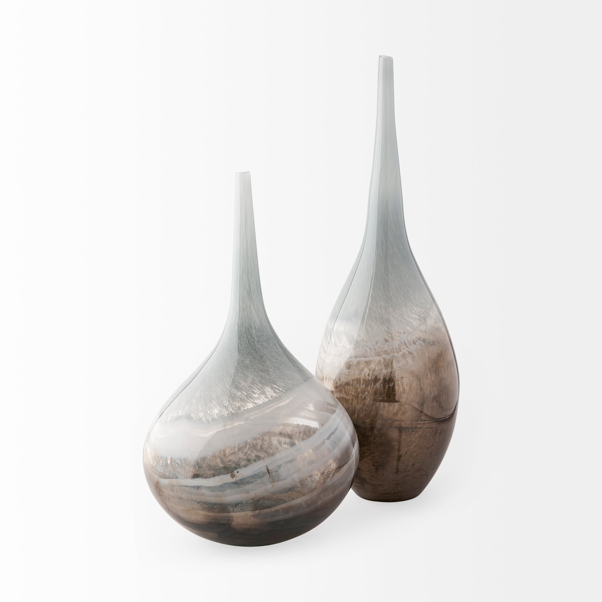 Erie II Tall Two Toned Sky Blue Dark Brown Blown Glass Vase