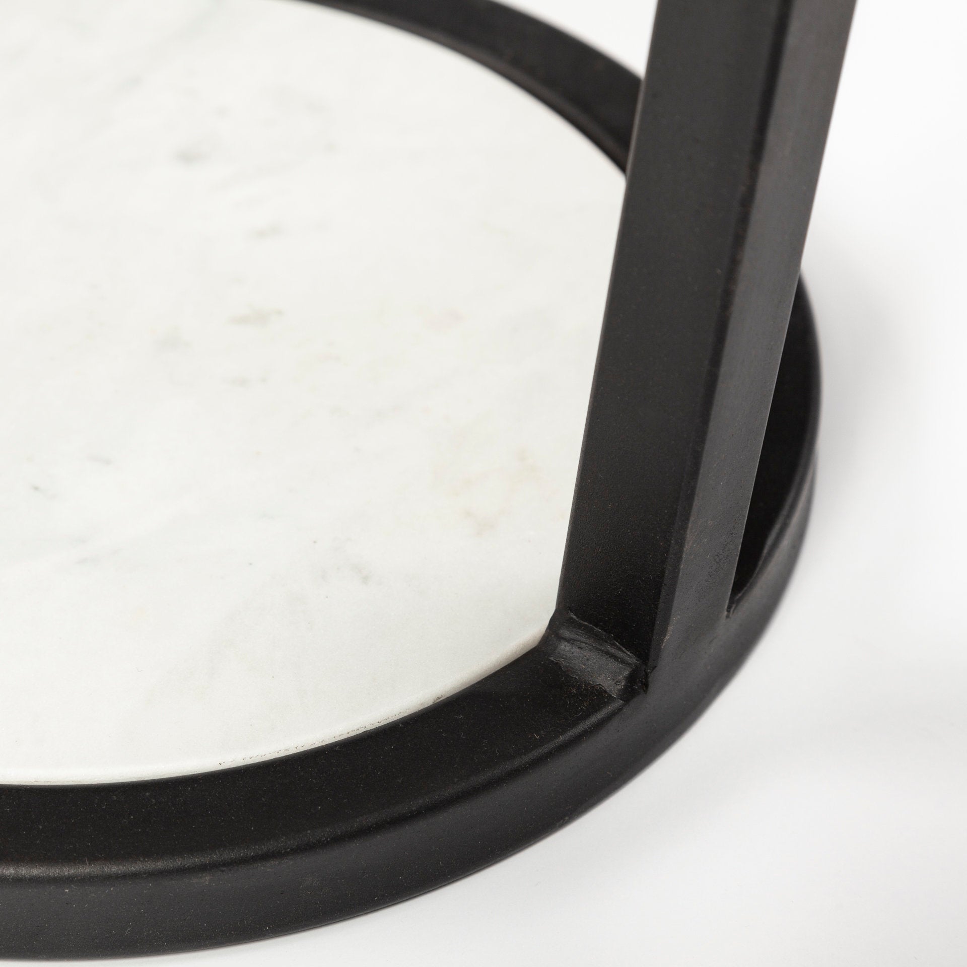 Bombola I (Small) 15L x 15W White Round Marble Top W/Black Metal Frame Accent Table - Central Designs