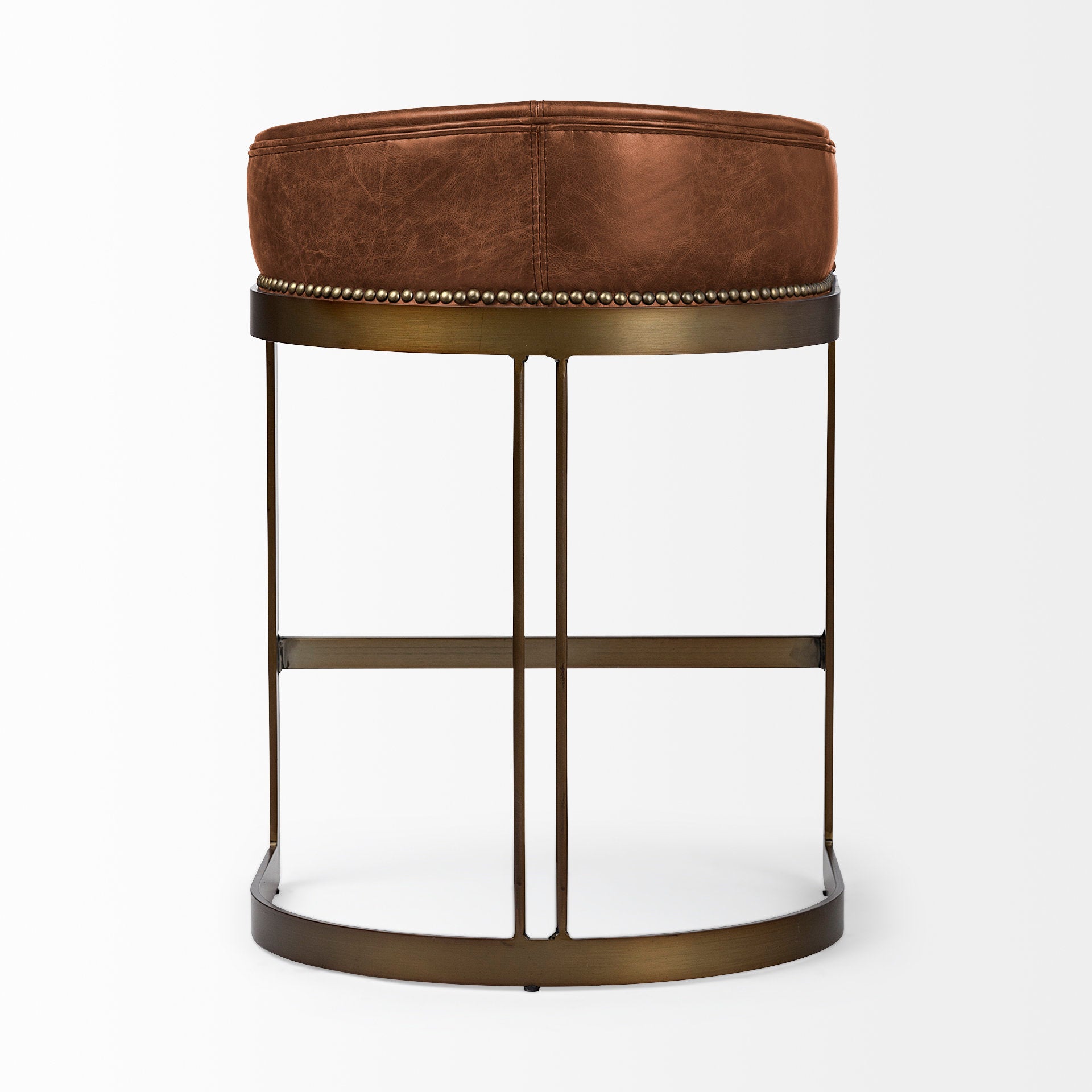 Hollyfield II Brown Leather Seat Gold Metal Base Stool - Central Designs