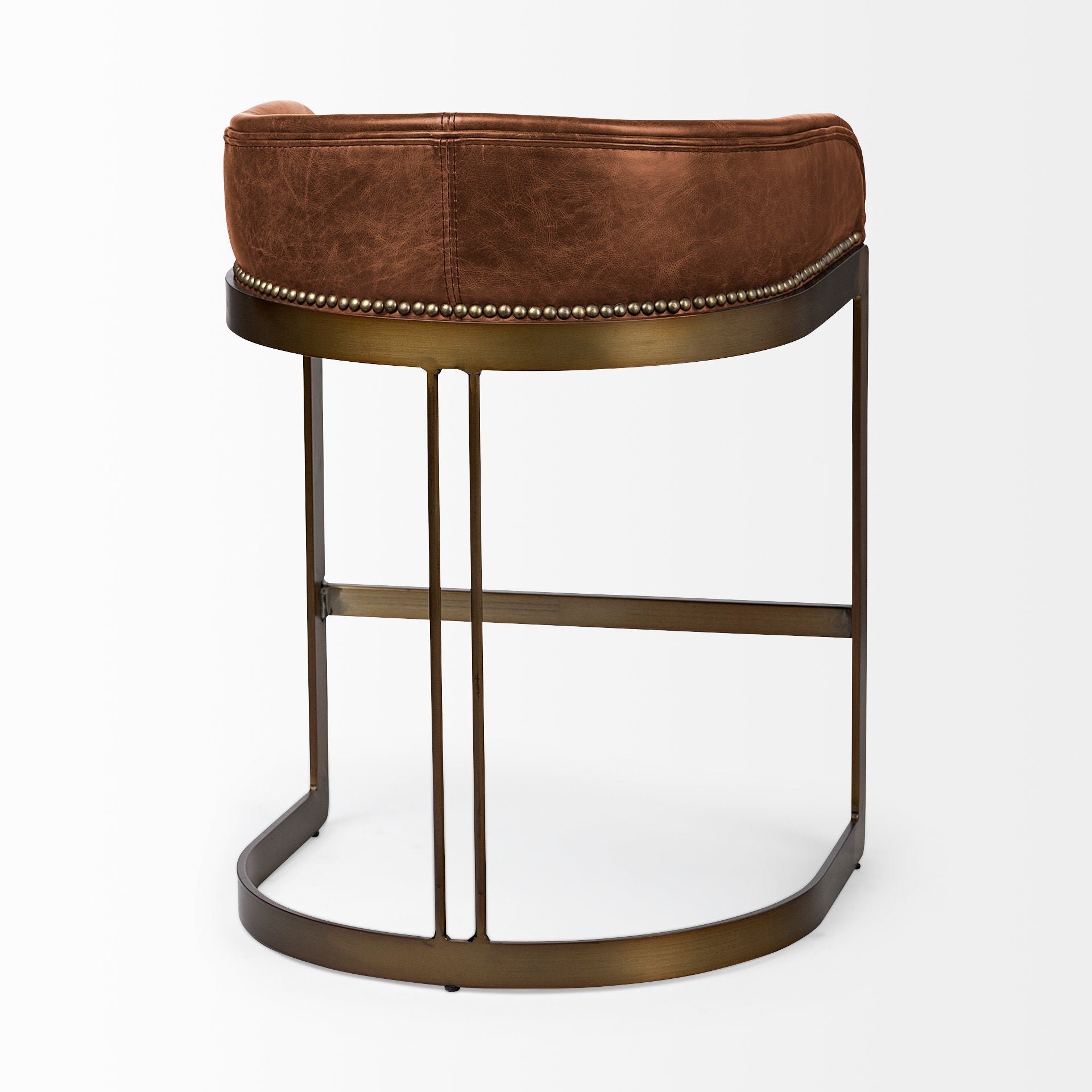 Hollyfield II Brown Leather Seat Gold Metal Base Stool - Central Designs