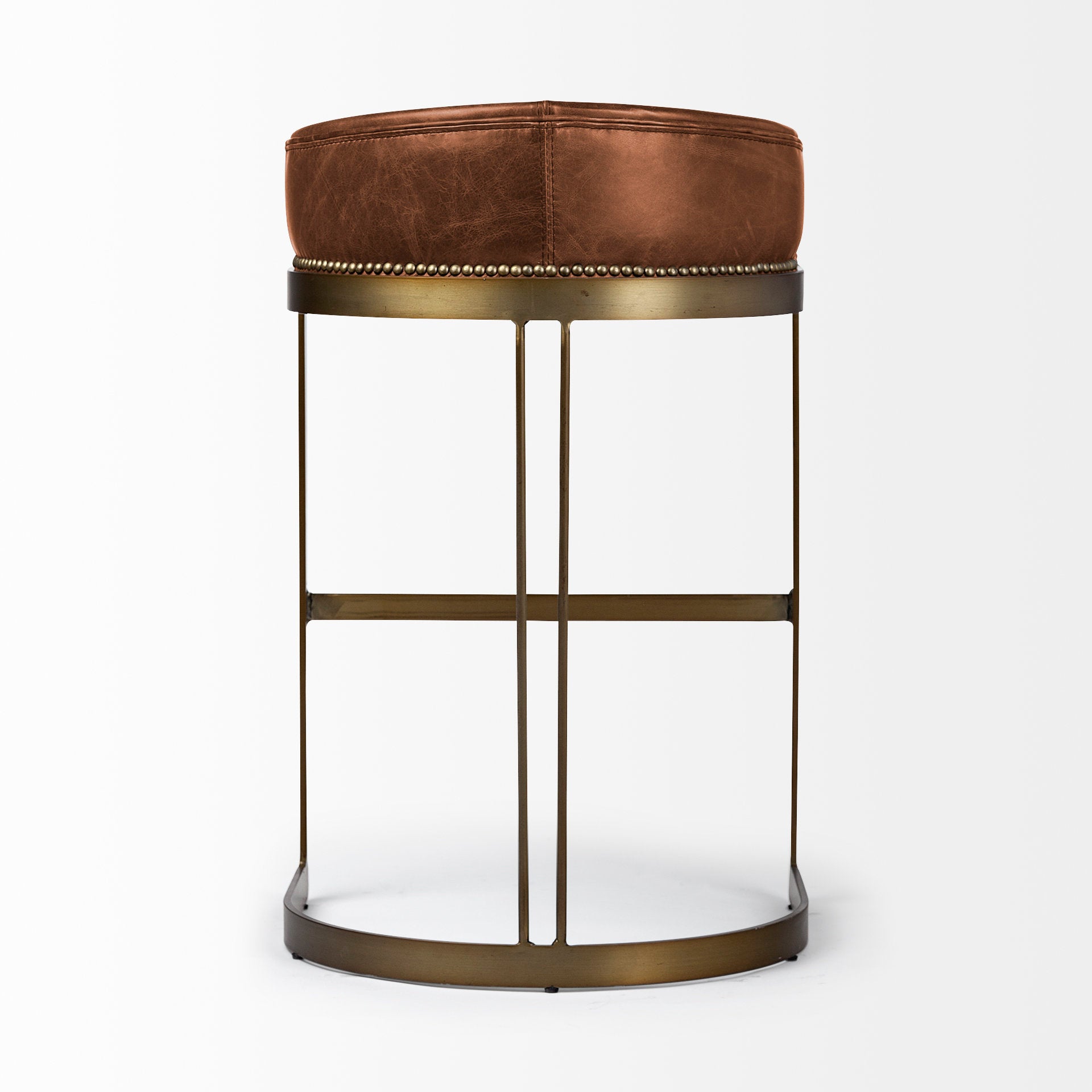 Hollyfield II Brown Leather Seat Gold Metal Base Bar Stool