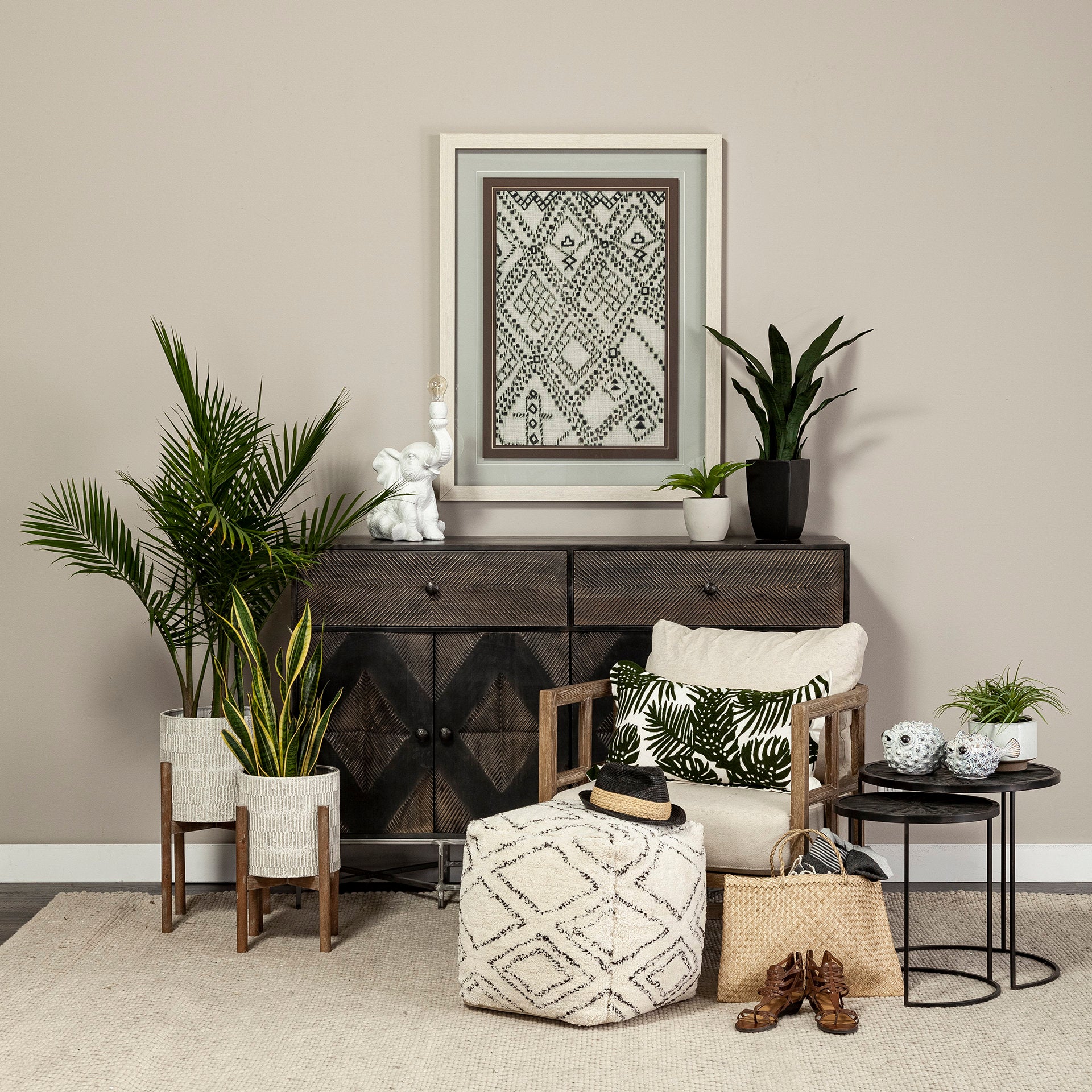 Chakra 19.7" Set of Two Round Dark Wood Top Black Frame Accent Tables - Central Designs