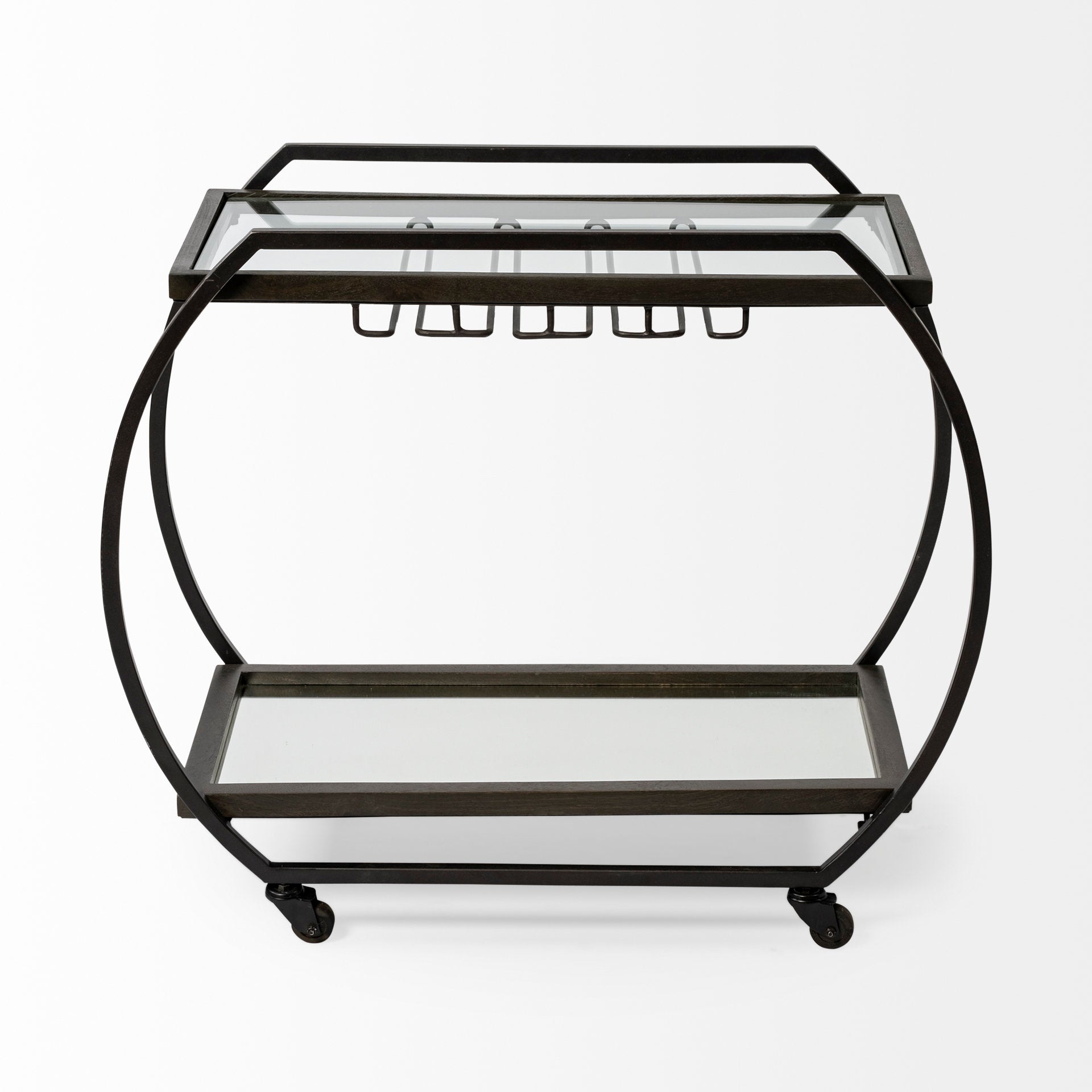Chriselle Black Metal And Glass Two Tier Bar Cart - Central Designs