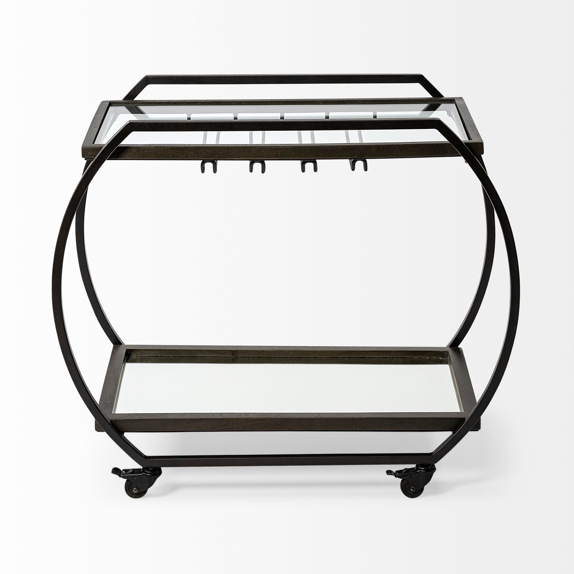 Chriselle Black Metal And Glass Two Tier Bar Cart - Central Designs