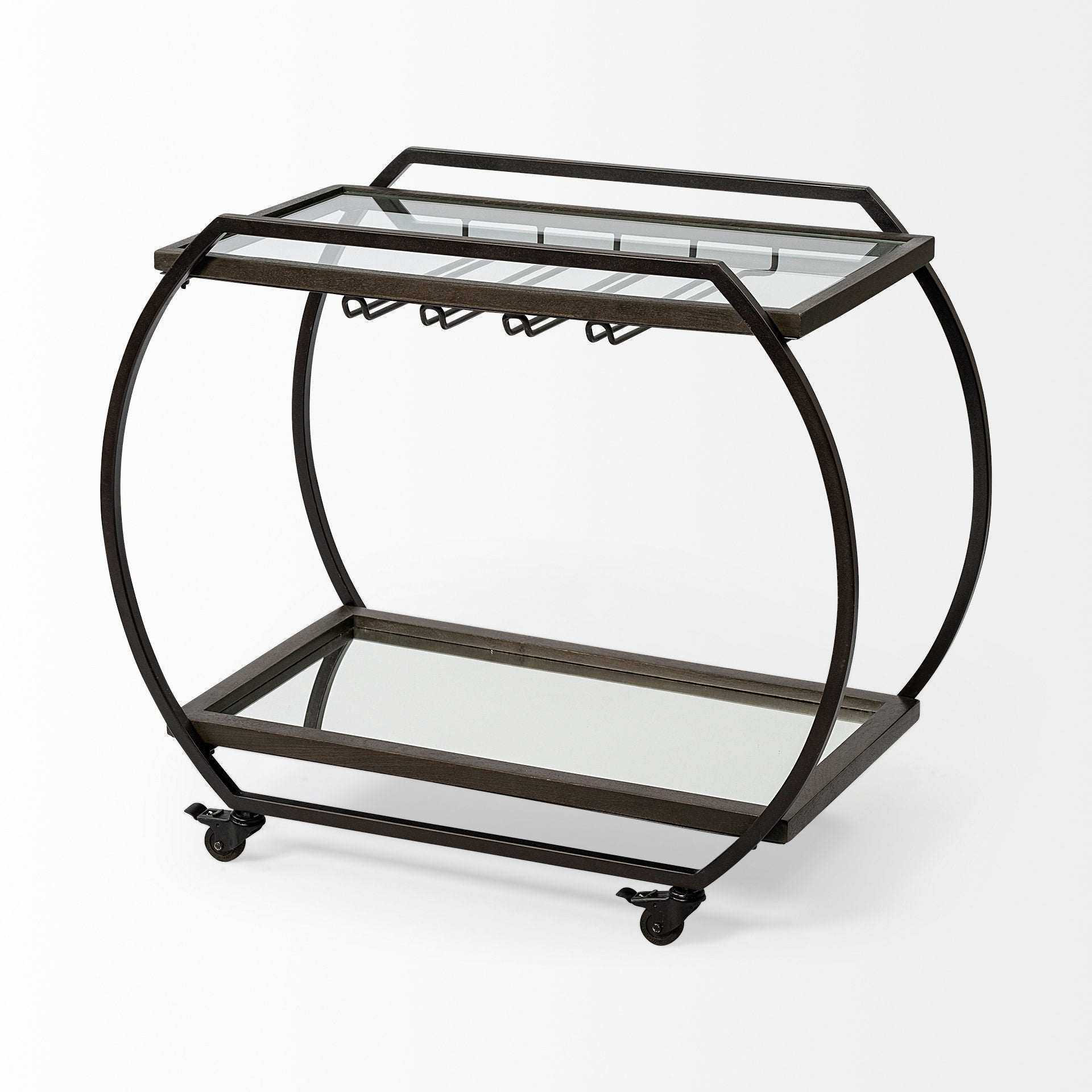 Chriselle Black Metal And Glass Two Tier Bar Cart - Central Designs