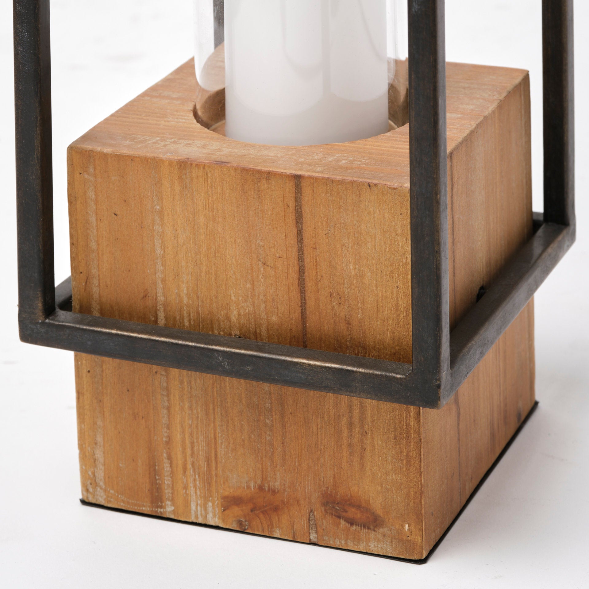Orionis Large Wood w/ Black Metal Lantern Candle Holder - Central Designs