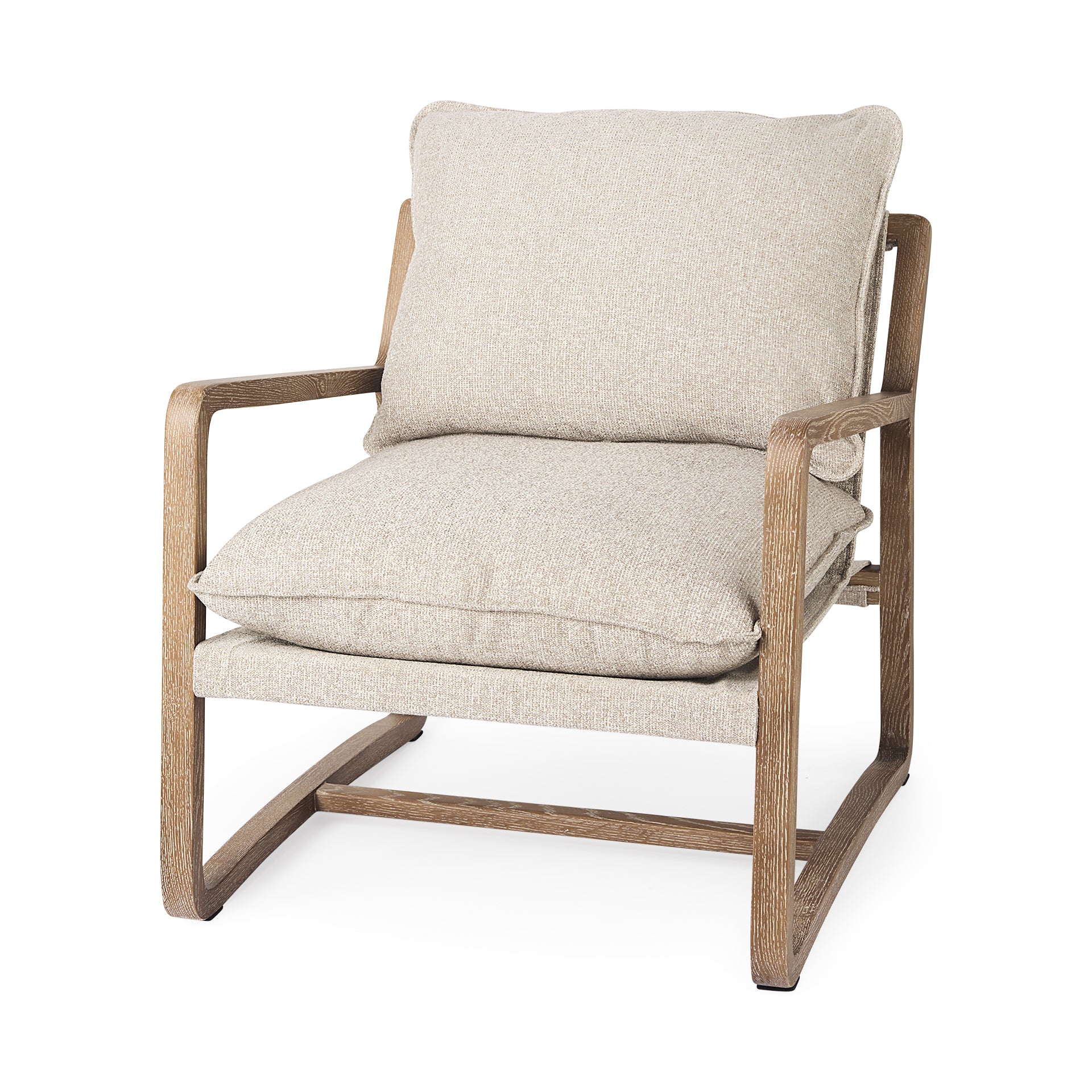 Brayden 28.3L x 34.1W x 35H Light Brown Wood W/ Beige Fabric Seat Accent Chair - Central Designs