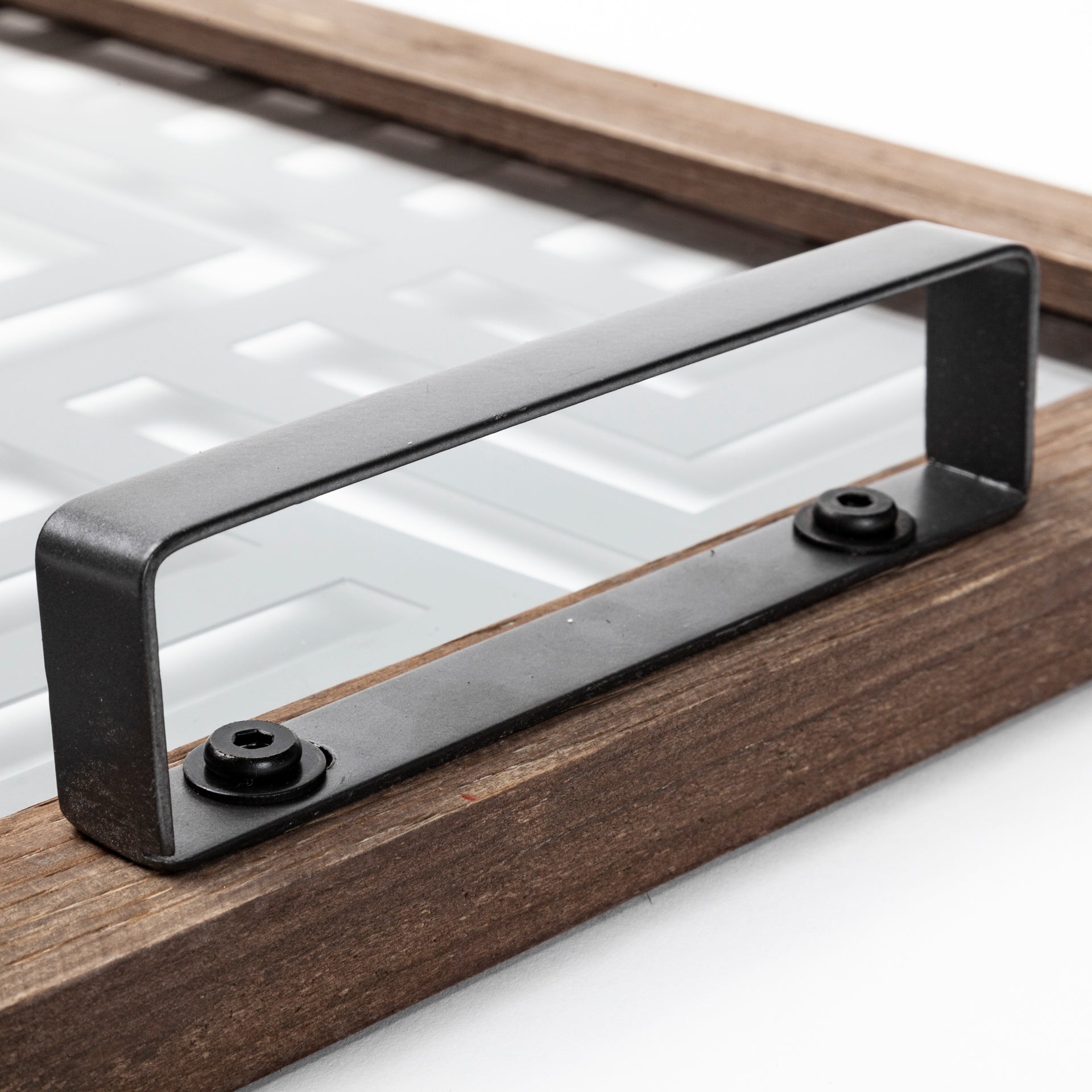 Fantuz 32L x 16W Gray Metal, Wood and Glass Serving Tray