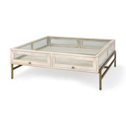 Arelius 42L x 42W x 15H White Wood W/ Gold Metal Base Square Display Coffee Table - Central Designs