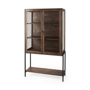 Arelius 36L x 18W x 63H Medium Brown Wood W/ Black Metal Base Display Cabinet - Central Designs