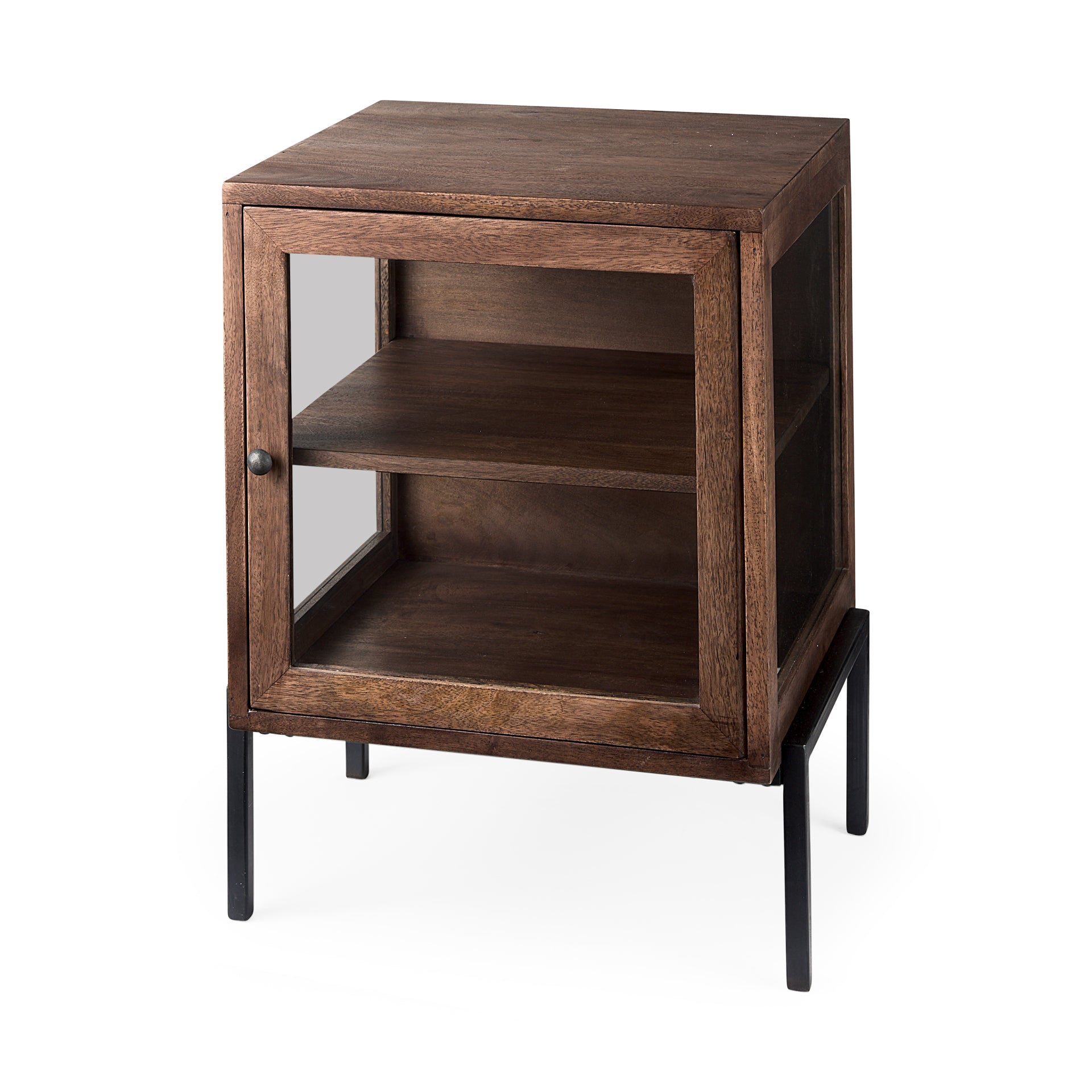 Arelius 20L x 18W x 26H Medium Brown Wood W/ Black Metal Frame End/Side Table - Central Designs