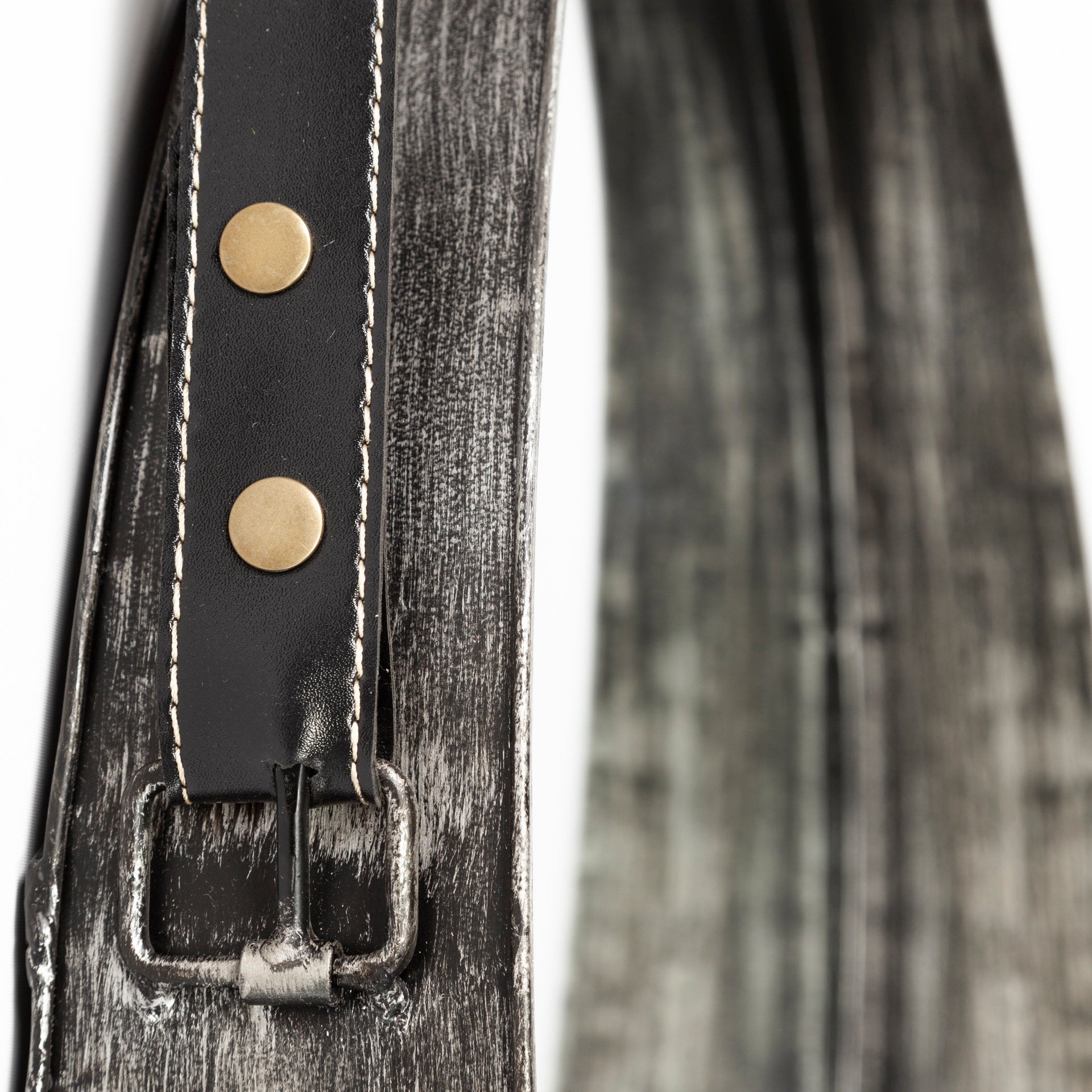 Northdale 30" Round Black Metal Frame w/Leather Strap Mirror