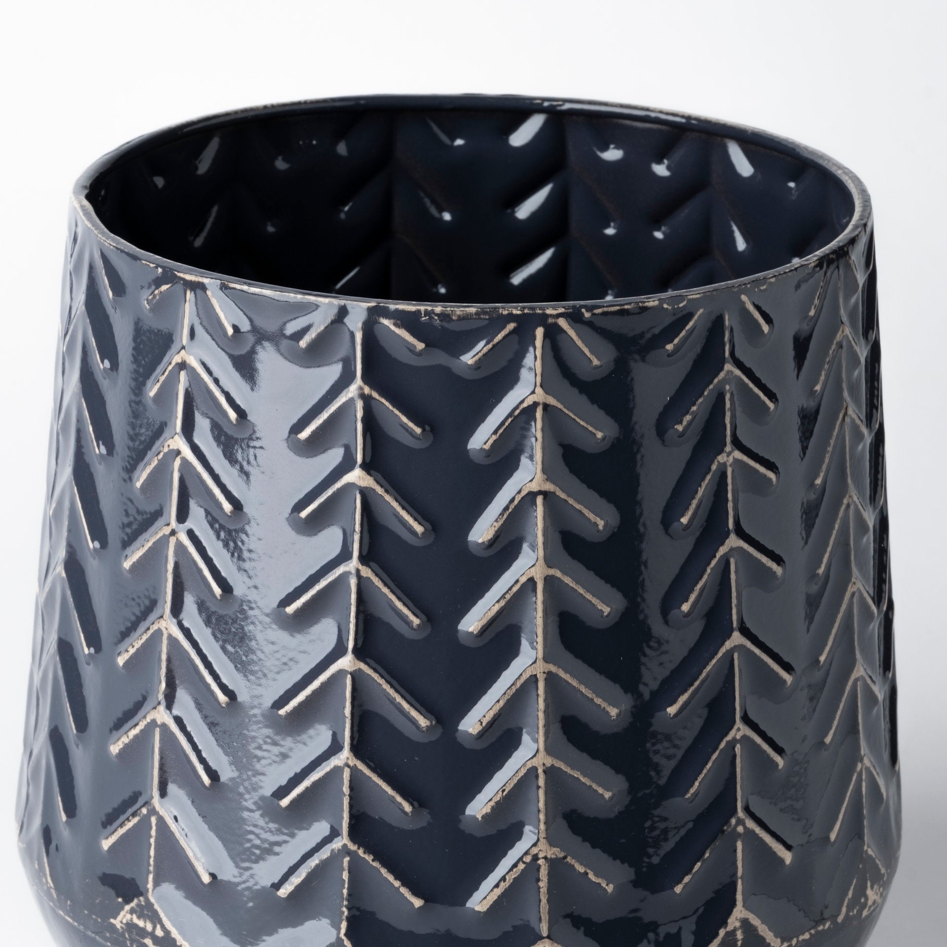 Gemma I Metal Glossy Dark Blue Chevron Vase - Central Designs