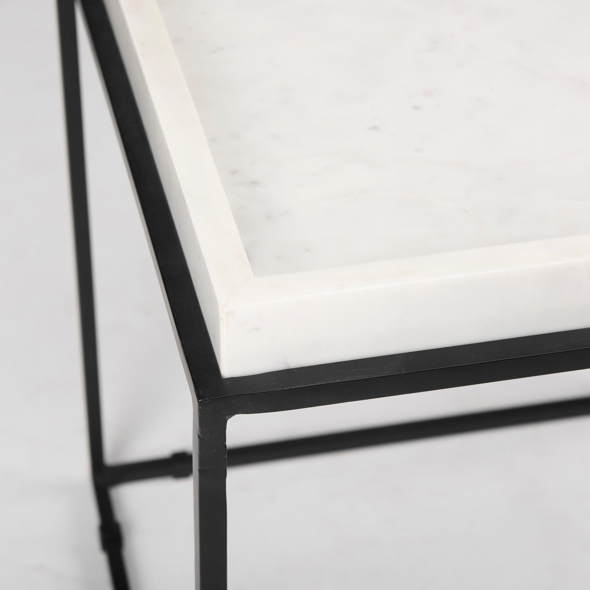Nathan II 18" x 20" Square Top White Marble and Black Metal End/Side Table - Central Designs