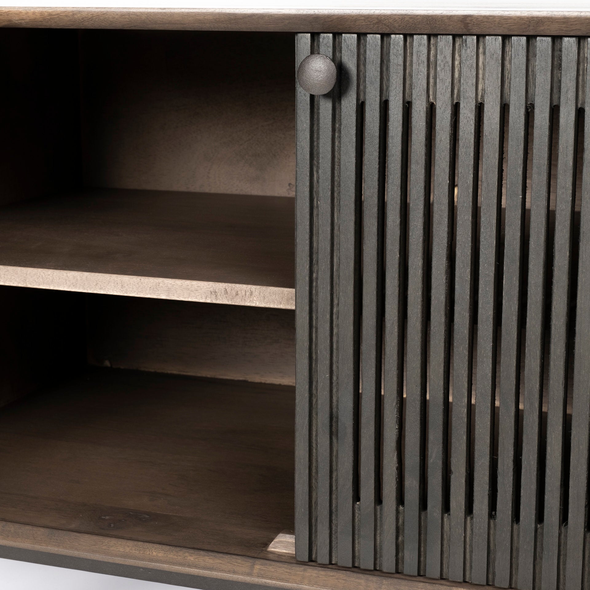 Grace I Two - Toned Brown Solid Wood TV Stand Media Console with Slated Doors, TV up to 82" - Central Designs