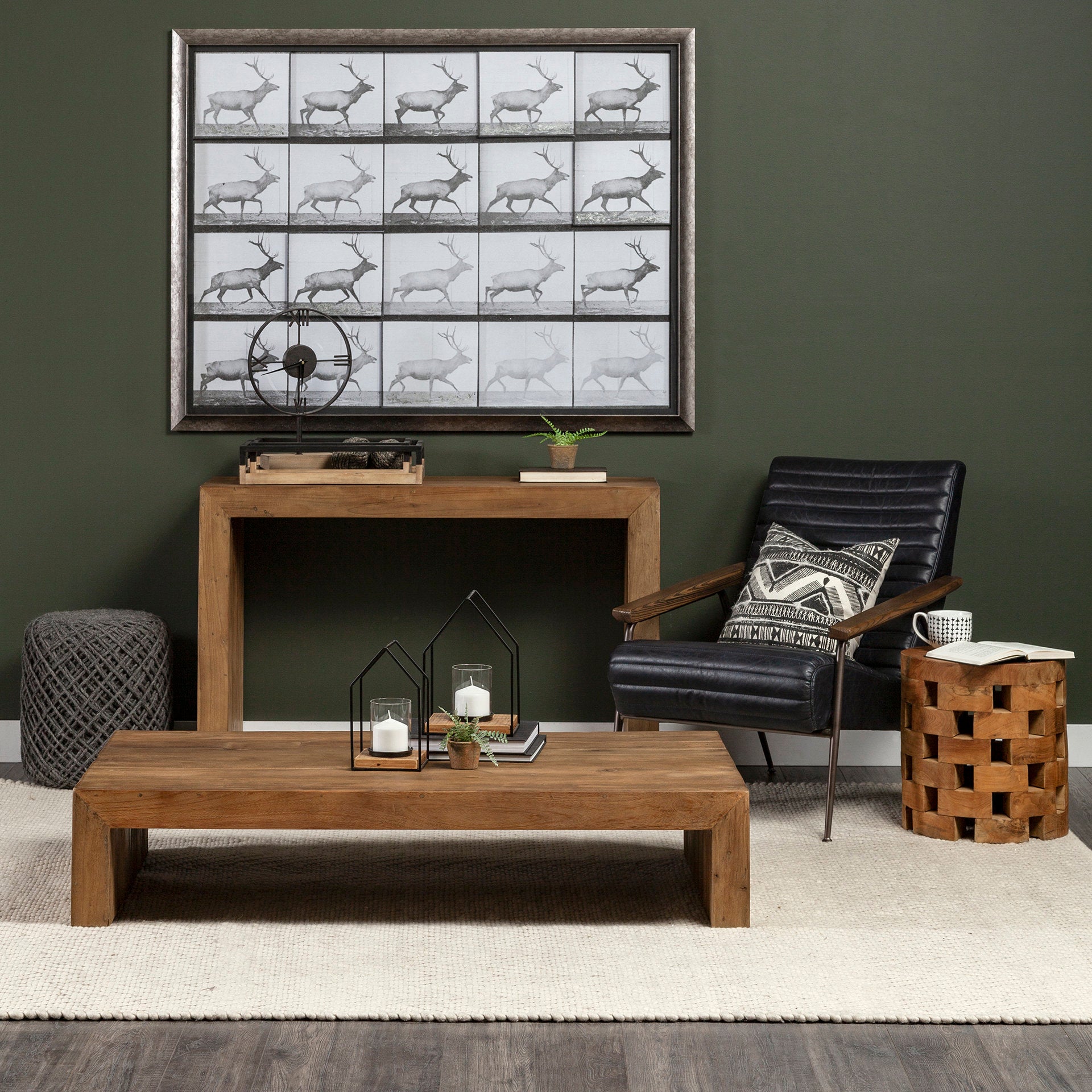 Allium Dark Gray Handwoven Wool Cylindrical Pouf - Central Designs