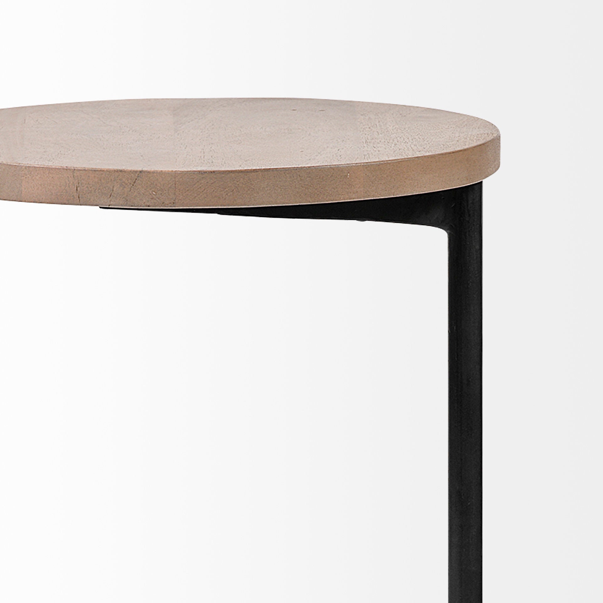 Ballatine 15L x 15W x 27H Brown Wood Round Top w/ Black Metal Base Accent Table - Central Designs