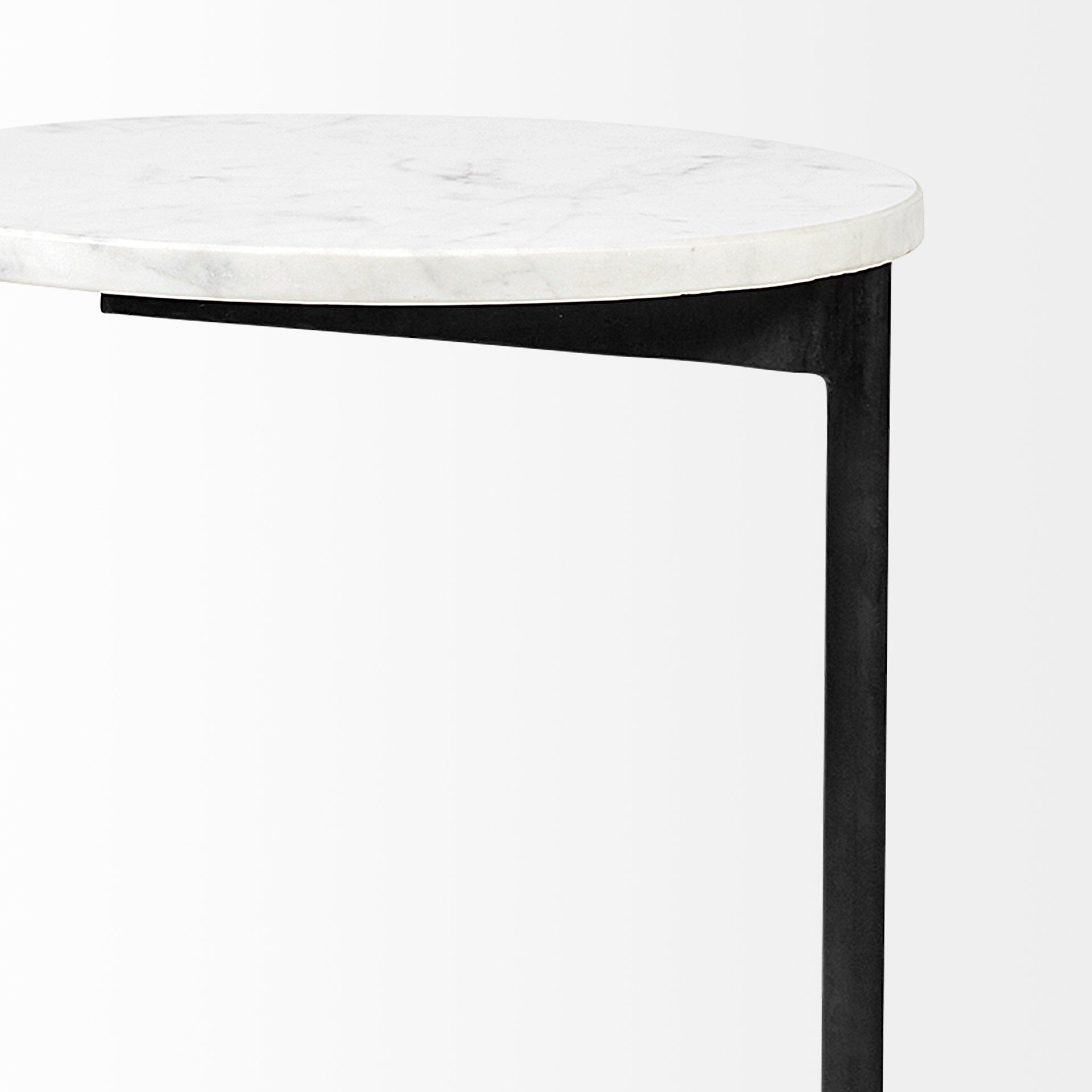 Ballatine II 15L x 15W x 27L White Marble Round Top White w/ Black Metal Base Accent Table - Central Designs