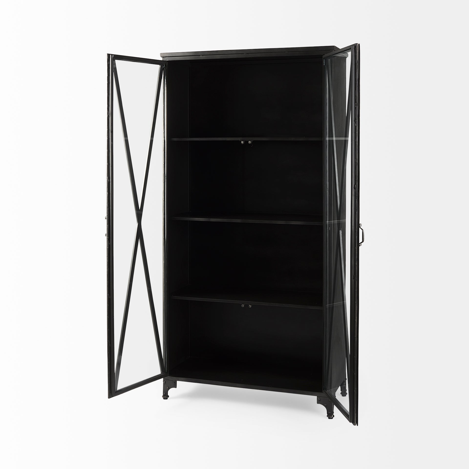 Poppy II 73.8" H Black Metal With Glass Door Display Cabinet - Central Designs