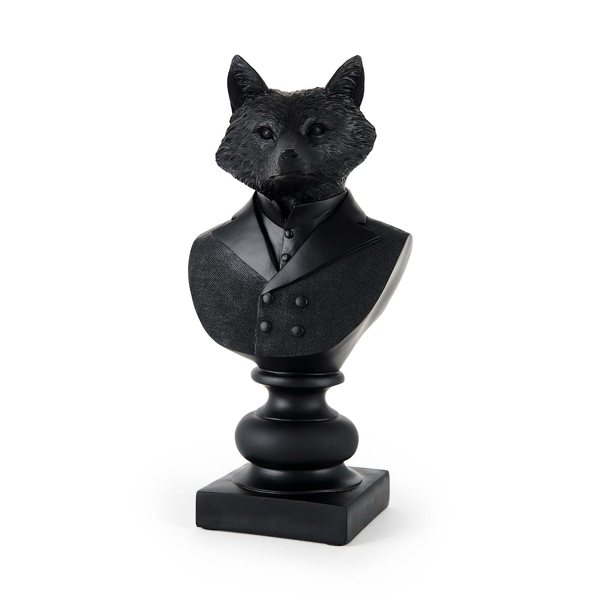 Murray 6.0L x 4.5W x 13.0H Black Painted Resin Fox in a Suit Bust - Central Designs