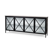 Aurelia 79.0L x 16.0W x 33.0H Black and White Metal Four Door Glass Cabinet - Central Designs