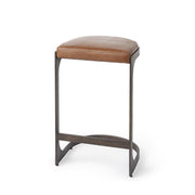 Tyson 17L x 18W x 28H Brown Leather W/ Metal Frame Counter Stool - Central Designs