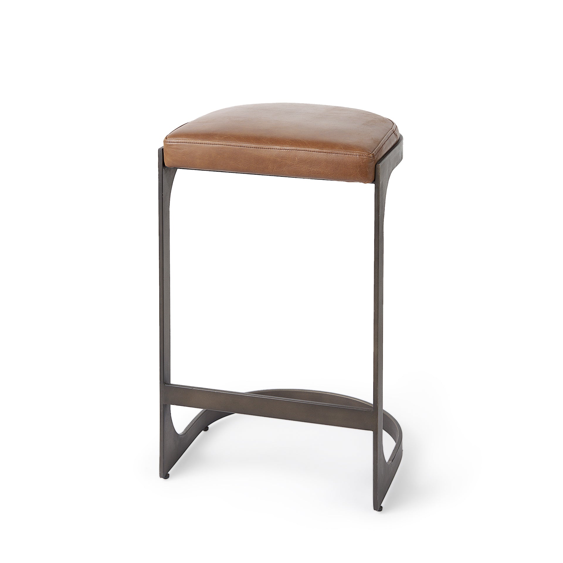 Tyson 17L x 18W x 28H Brown Leather W/ Metal Frame Counter Stool - Central Designs