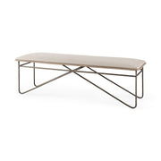 Camille 55.5L x 16.0W x 17.0H Cream Fabric Seat W/ Metal Frame Bench - Central Designs