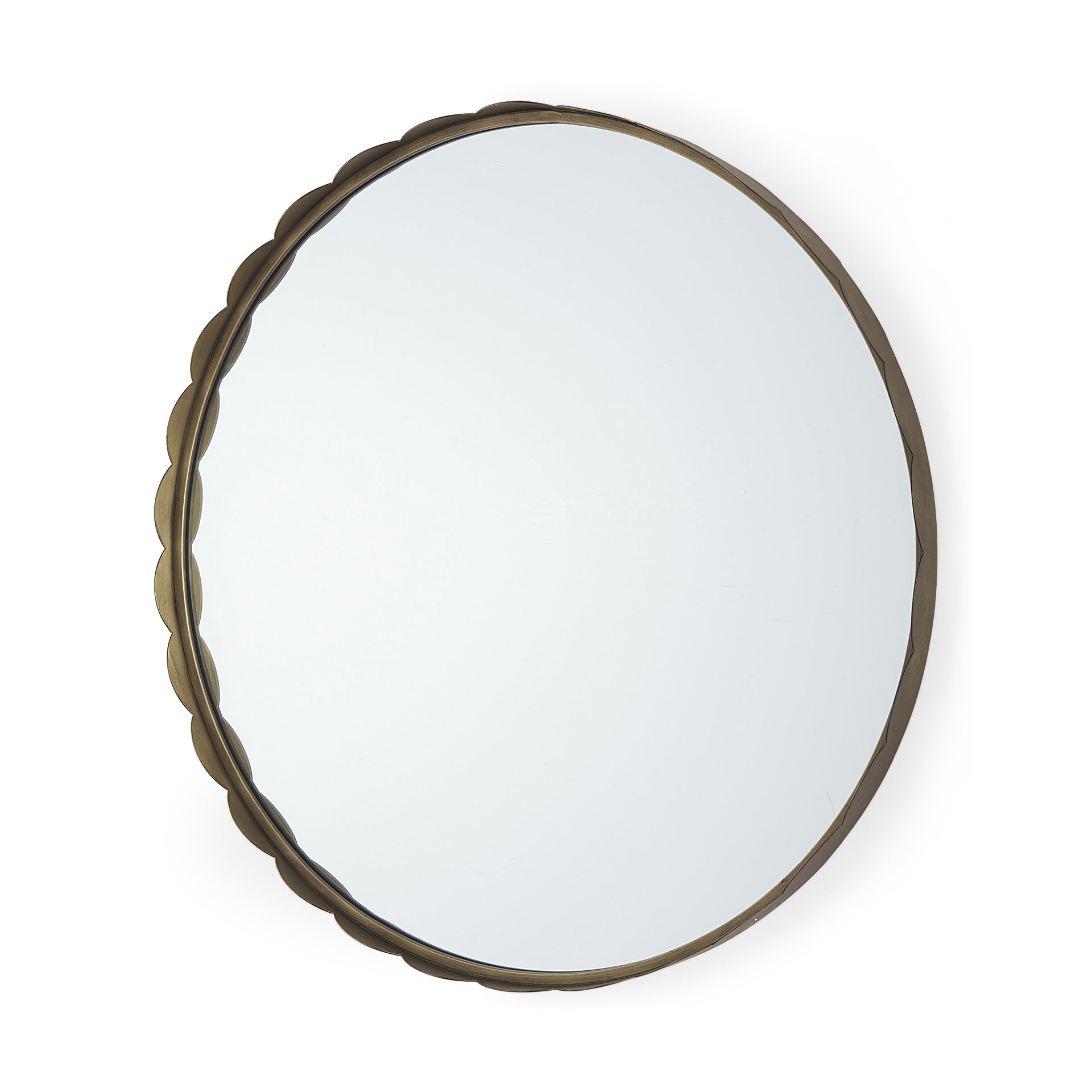 Adelaide 29.7" Gold Metal Scallop Edge Round Mirror - Central Designs
