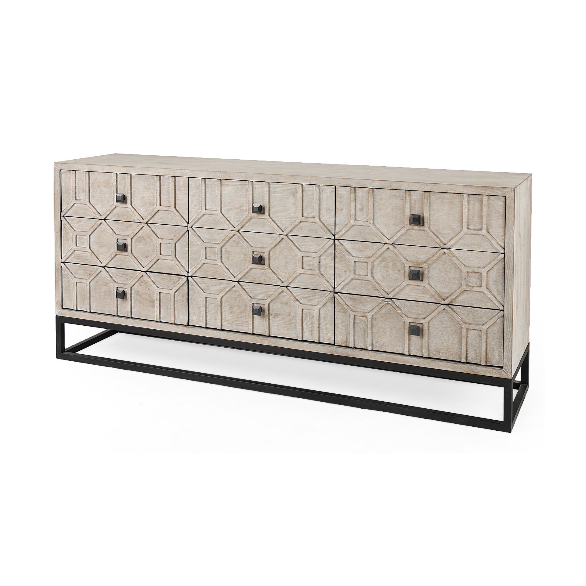 Genevieve II Light Brown Fir Veneer 9 Drawer Sideboard - Central Designs