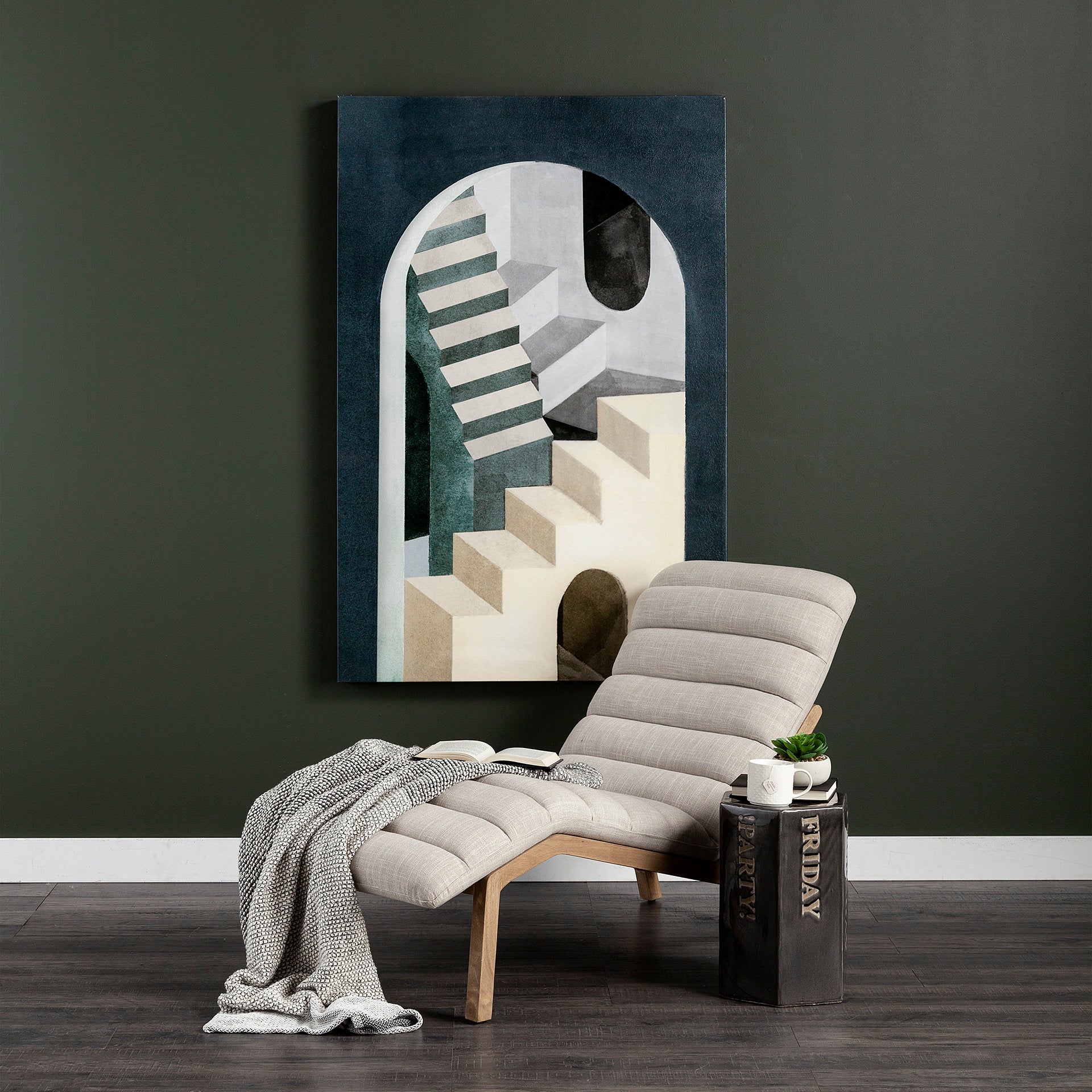 Pierre Beige Fabric Upholstered Armless Chaise Lounge Chair - Central Designs