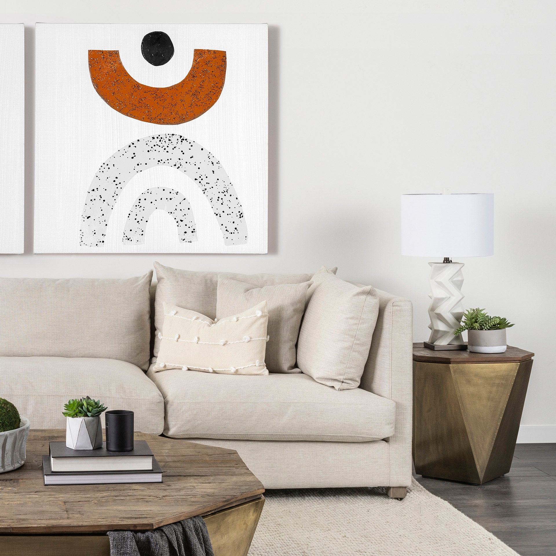 Esagono Octagonal Gold Metal - Clad Reclaimed Wood End/Side Table w/ Storage - Central Designs