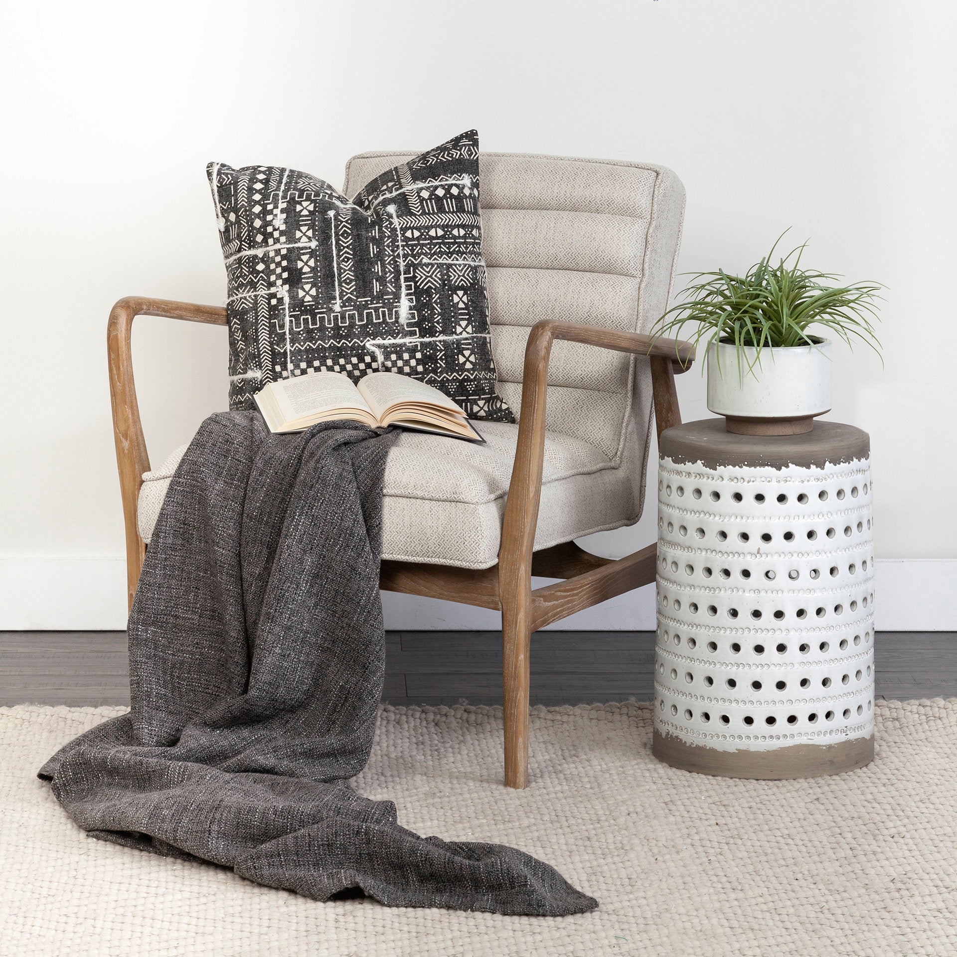 Ajax II Cream Fabric W/ Brown Wooden Frame Accent Chair