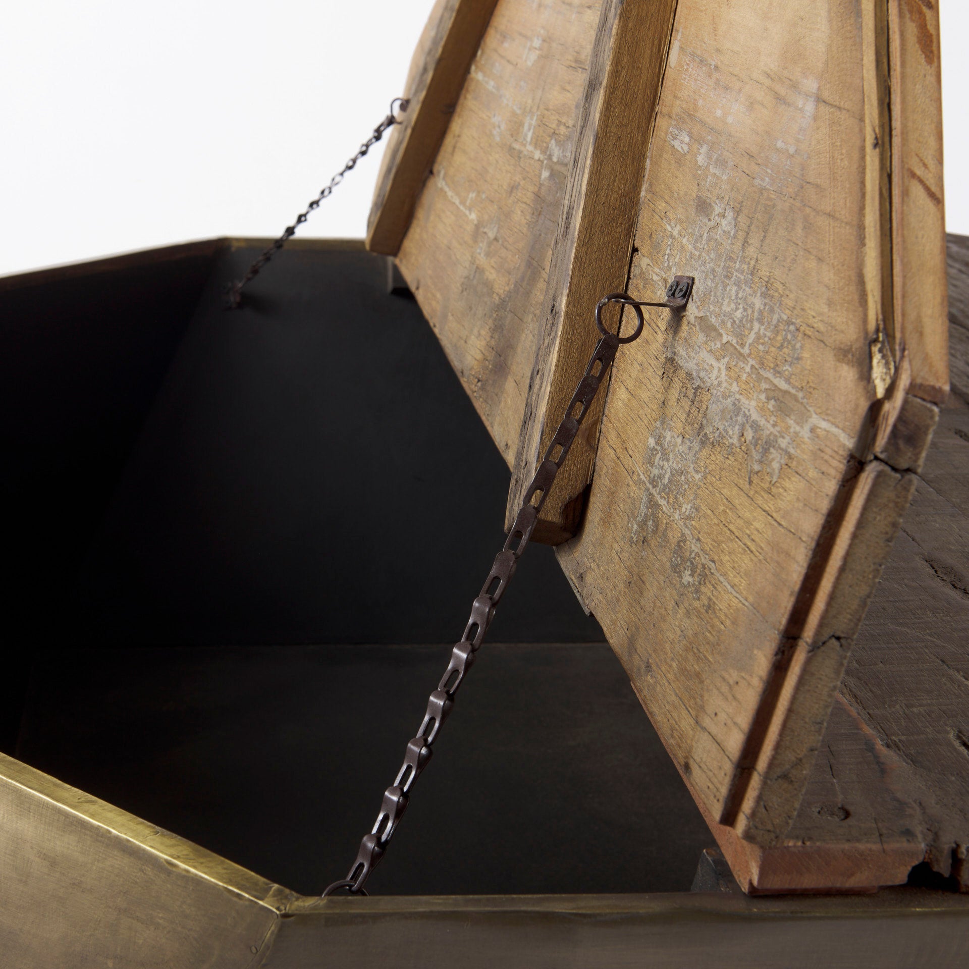 Esagono Octagonal Gold Metal - Clad Reclaimed Wood Coffee Table w/ Storage - Central Designs