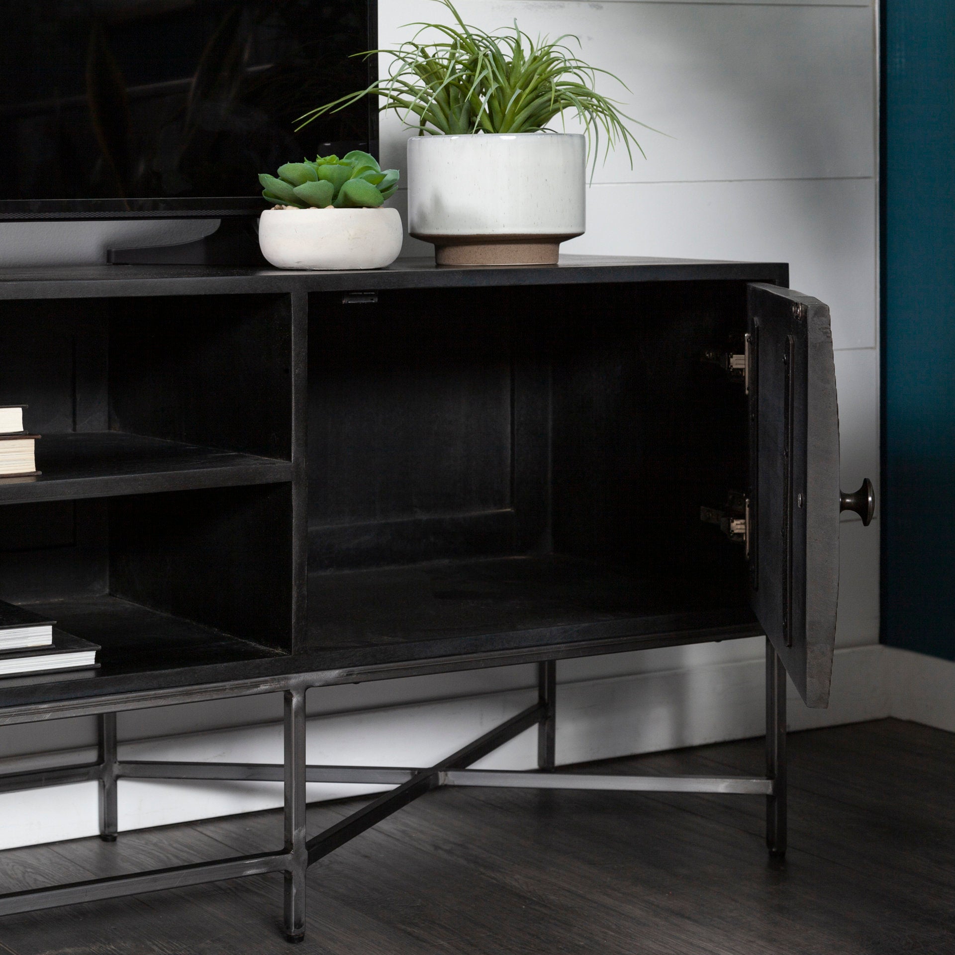Hogarth I Dark Brown Solid Wood TV Stand Media Console with Storage, TV up to 81"