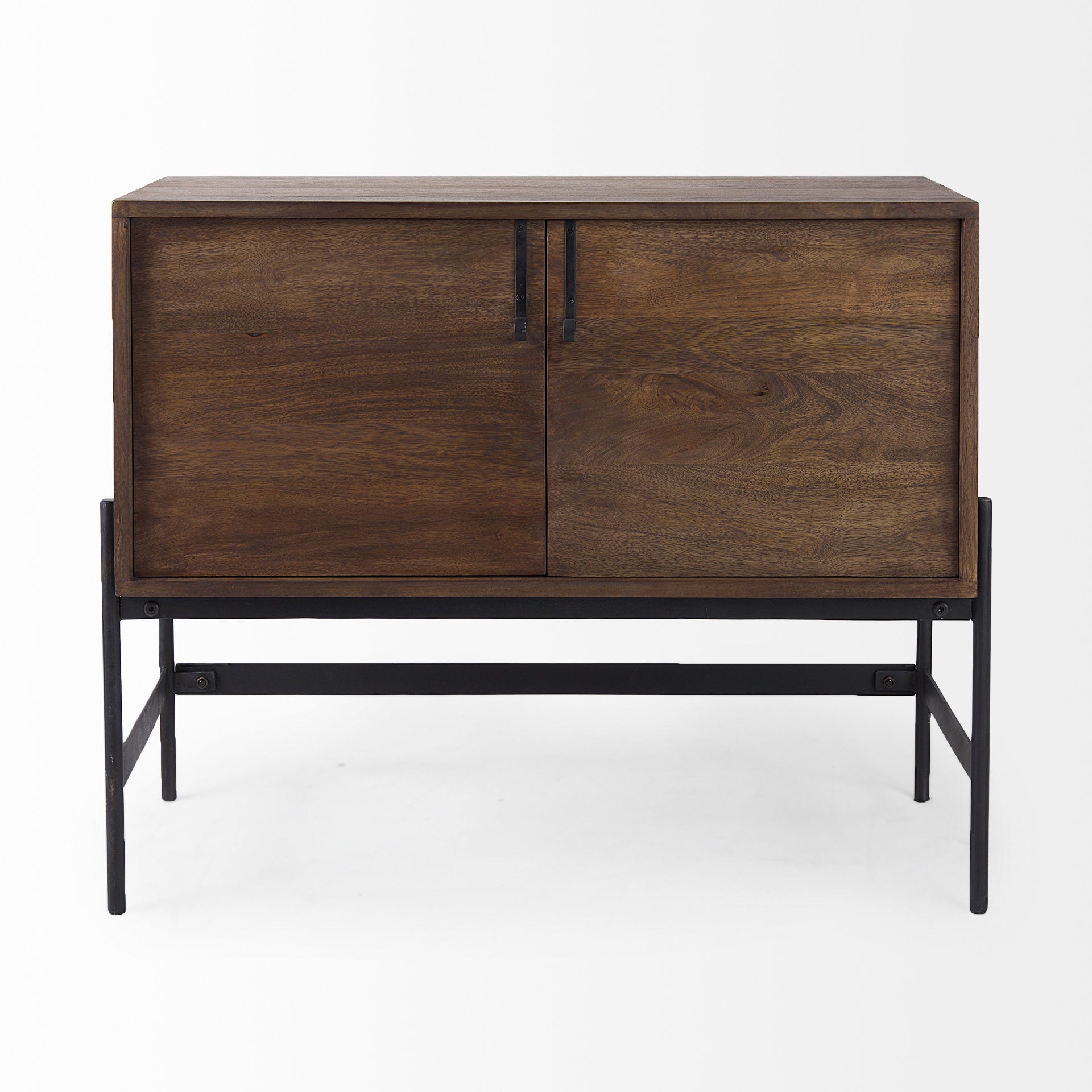 Glenn 38L x 16W x 30H Dark Brown Wood w/ Black Iron Frame, 2 Door Accent Cabinet - Central Designs