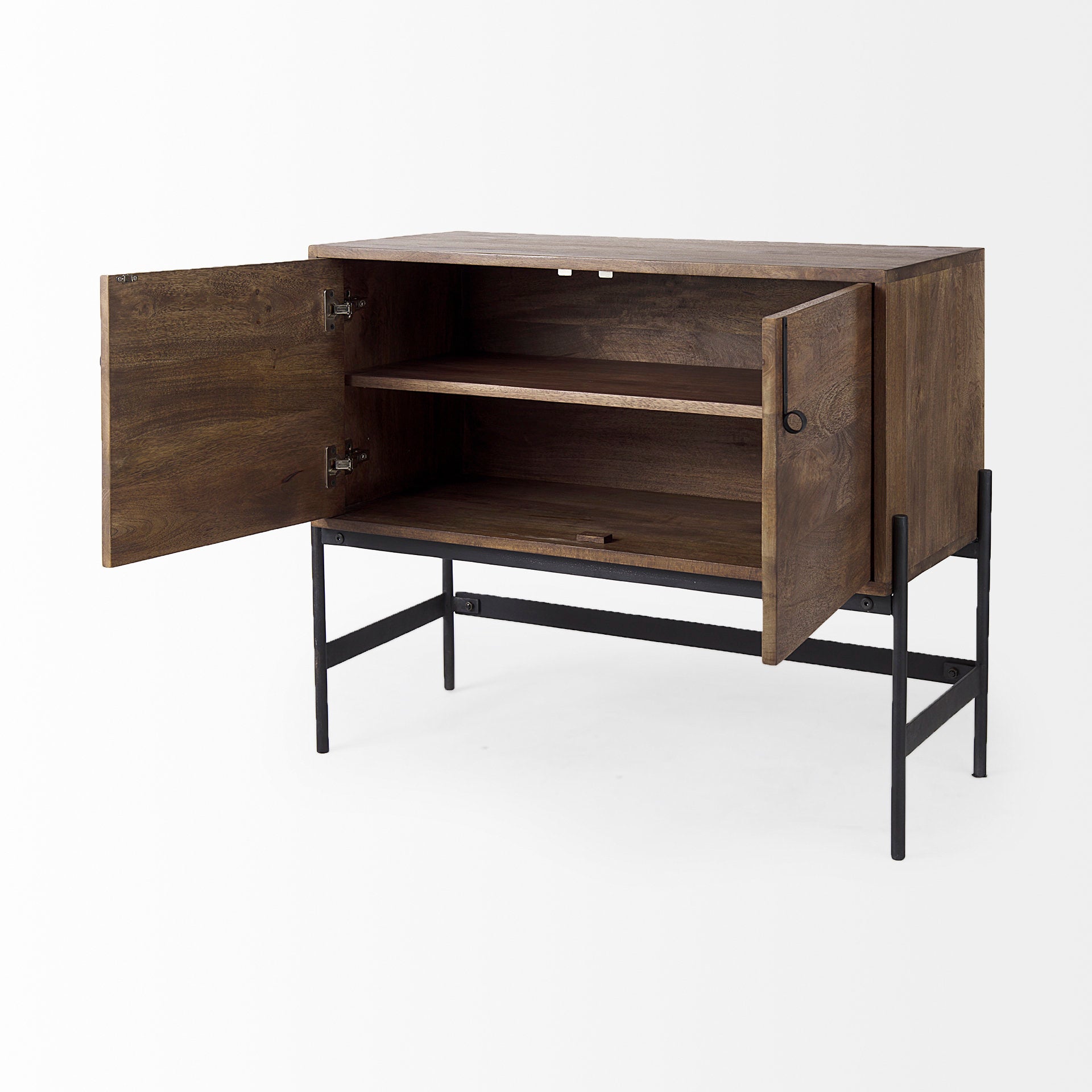Glenn 38L x 16W x 30H Dark Brown Wood w/ Black Iron Frame, 2 Door Accent Cabinet - Central Designs