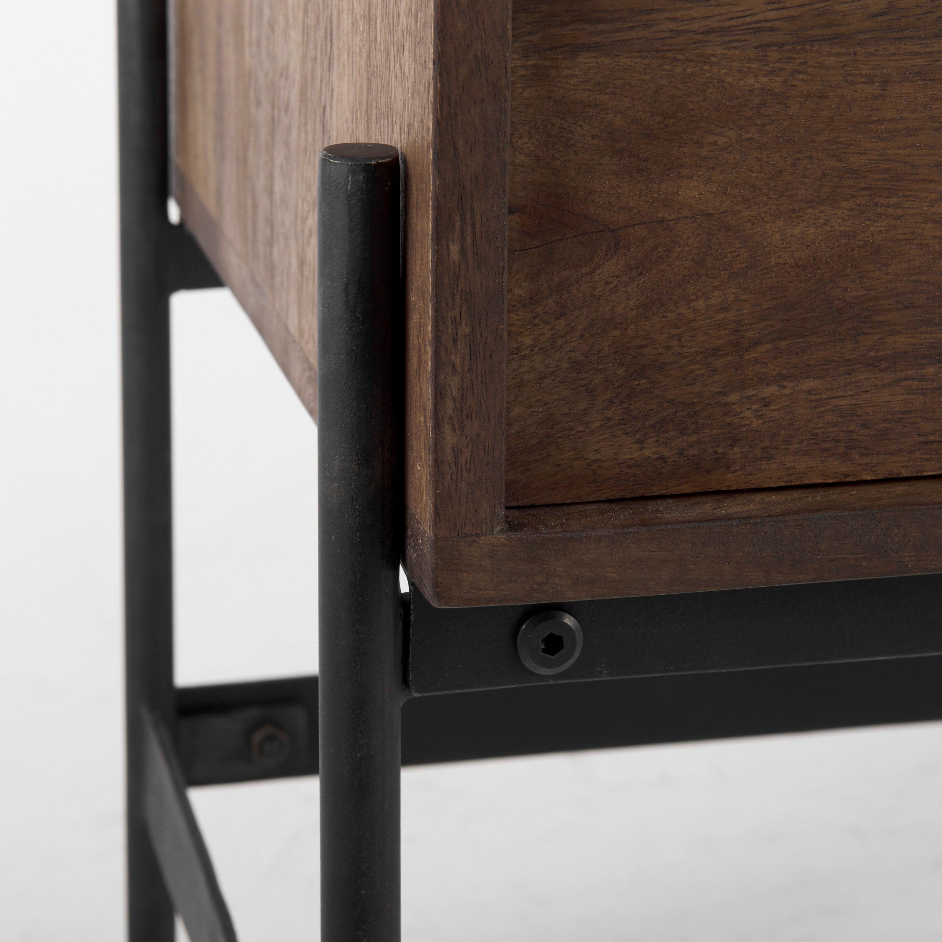 Glenn 38L x 16W x 30H Dark Brown Wood w/ Black Iron Frame, 2 Door Accent Cabinet - Central Designs