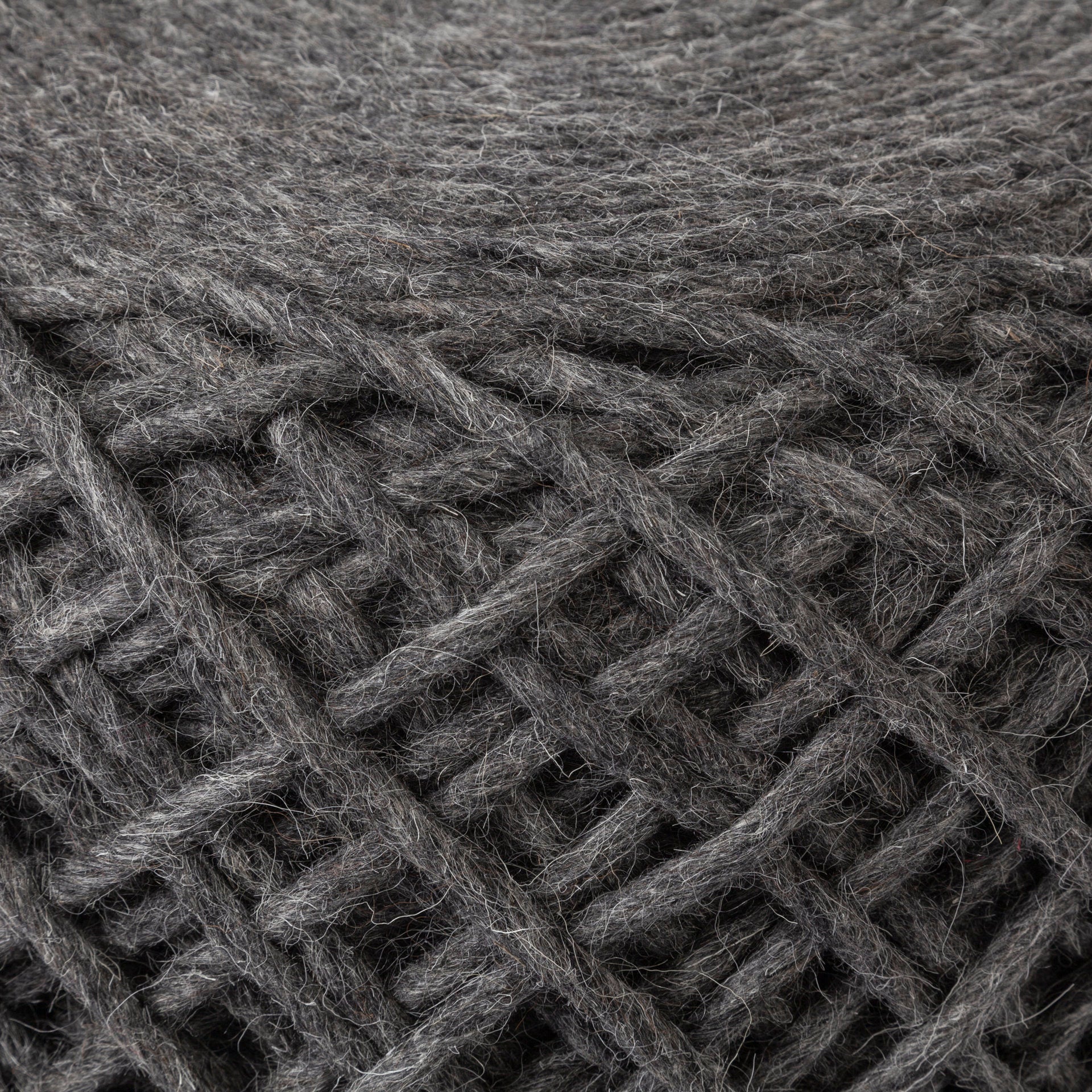 Allium Dark Gray Handwoven Wool Cylindrical Pouf