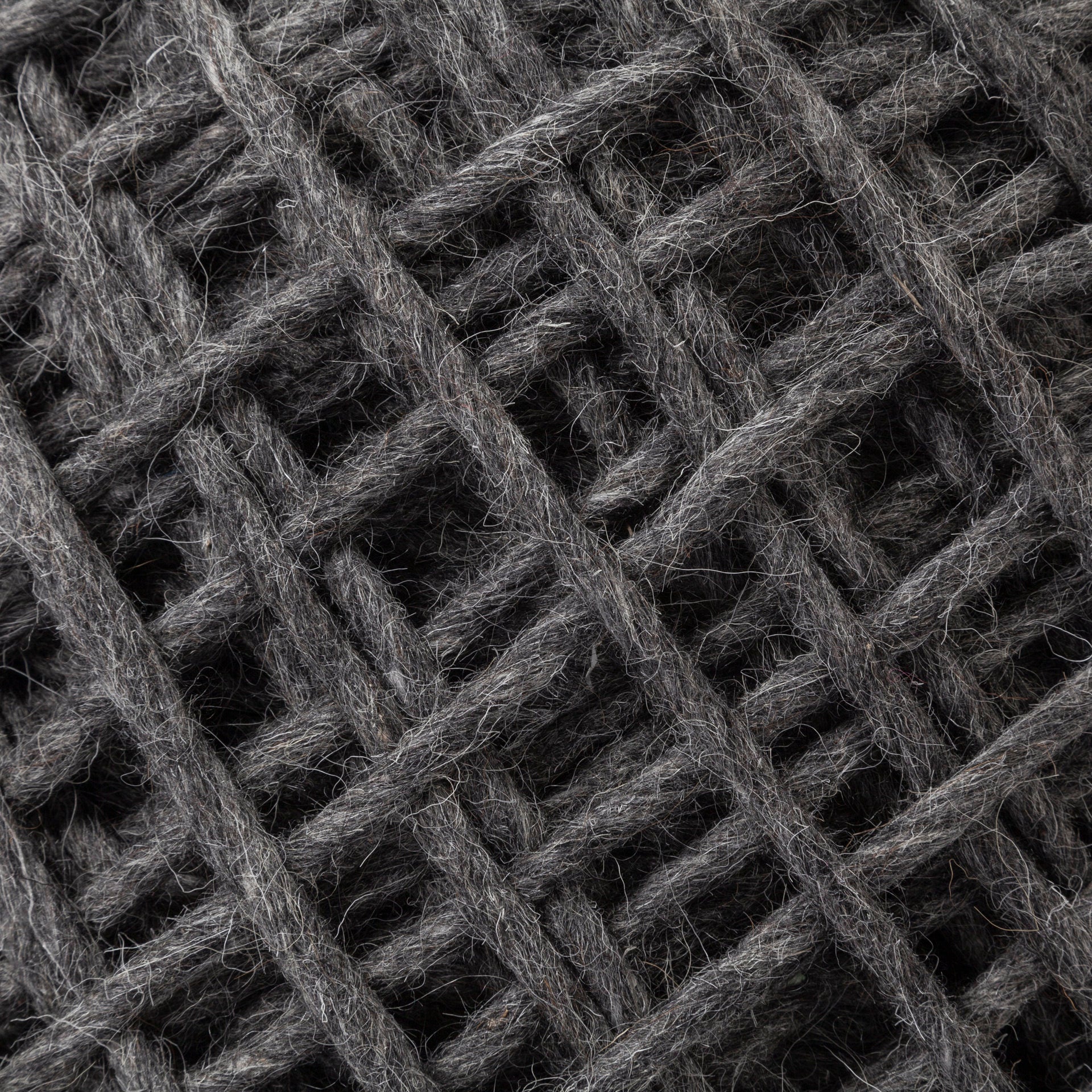 Allium Dark Gray Handwoven Wool Cylindrical Pouf