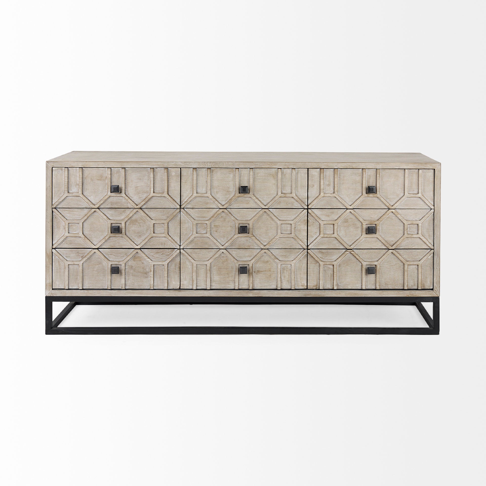 Genevieve II Light Brown Fir Veneer 9 Drawer Sideboard - Central Designs
