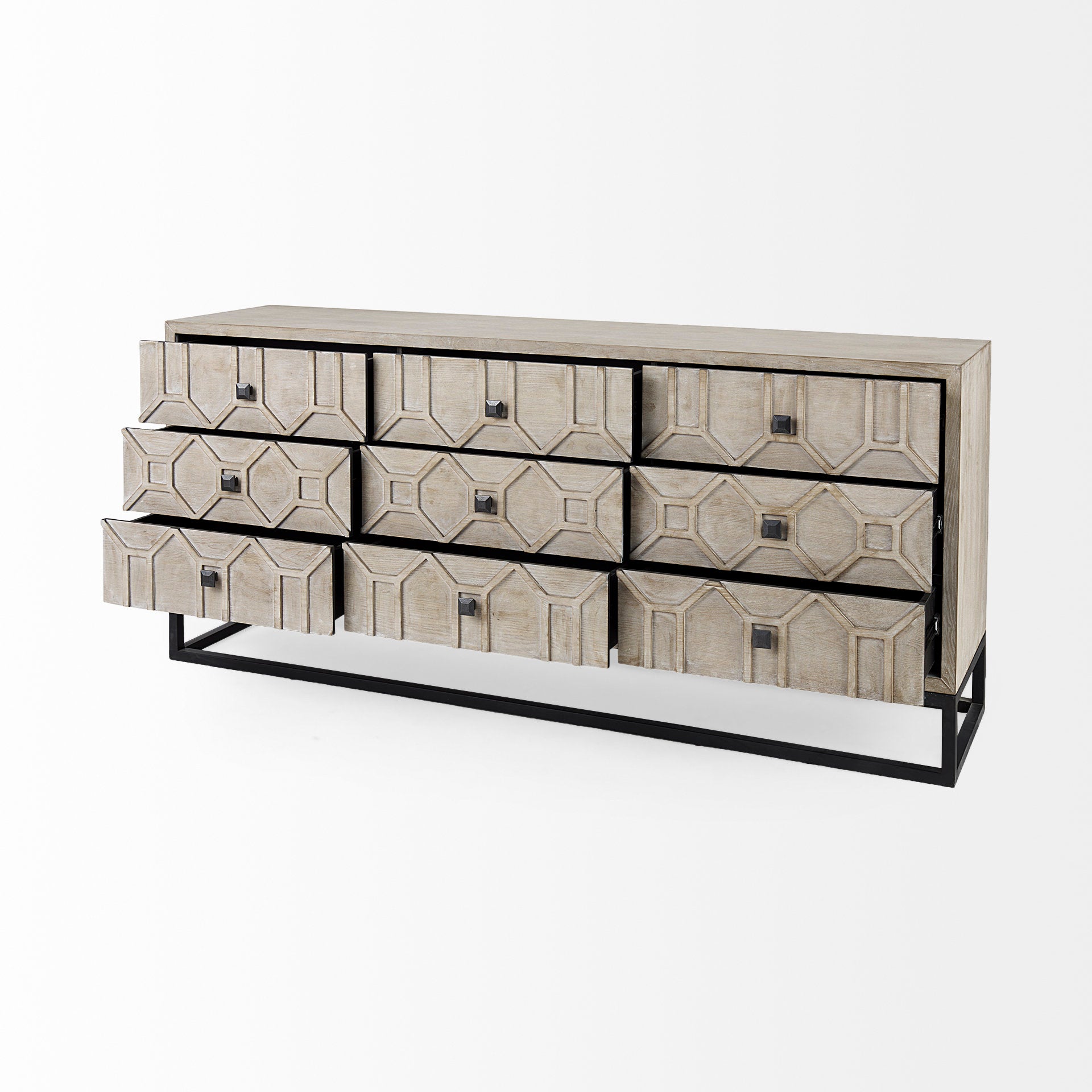 Genevieve II Light Brown Fir Veneer 9 Drawer Sideboard - Central Designs