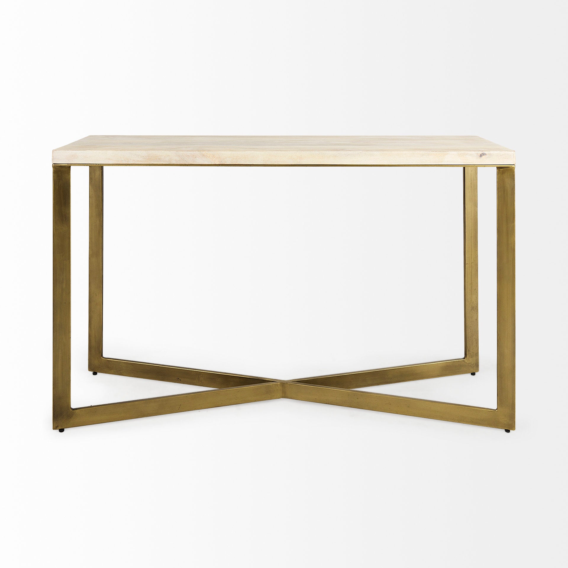 Faye 50L x 15W x 30H Beige Finished Wood W/Gold Metal Base Console Table - Central Designs