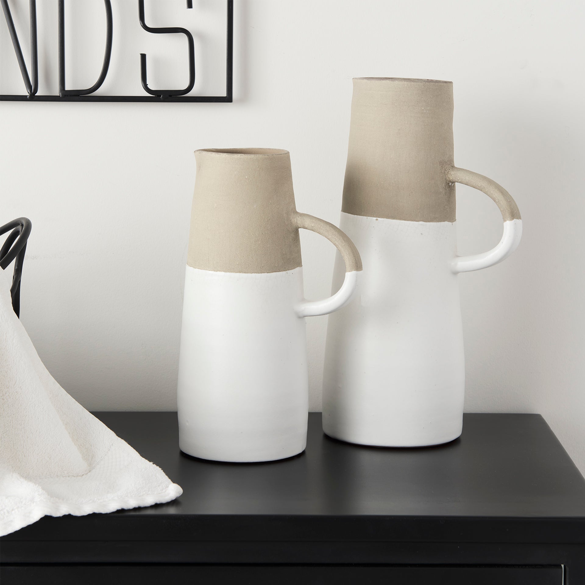 Garand Small 13H Two - Toned White Natural Ceramic Jug - Central Designs