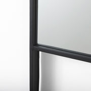 Cora 24.0L x 3.9W x 40.0H Black Metal Frame W/ Brown Wooden Shelf Arched Wall Mirror - Central Designs