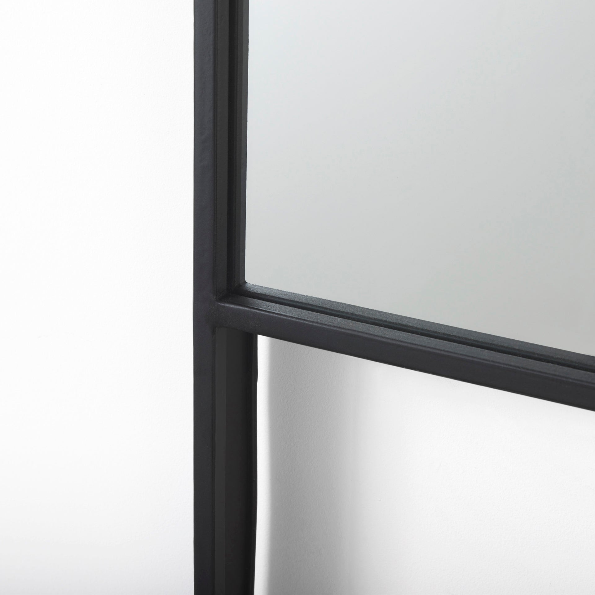 Cora 24.0L x 3.9W x 40.0H Black Metal Frame W/ Brown Wooden Shelf Arched Wall Mirror - Central Designs