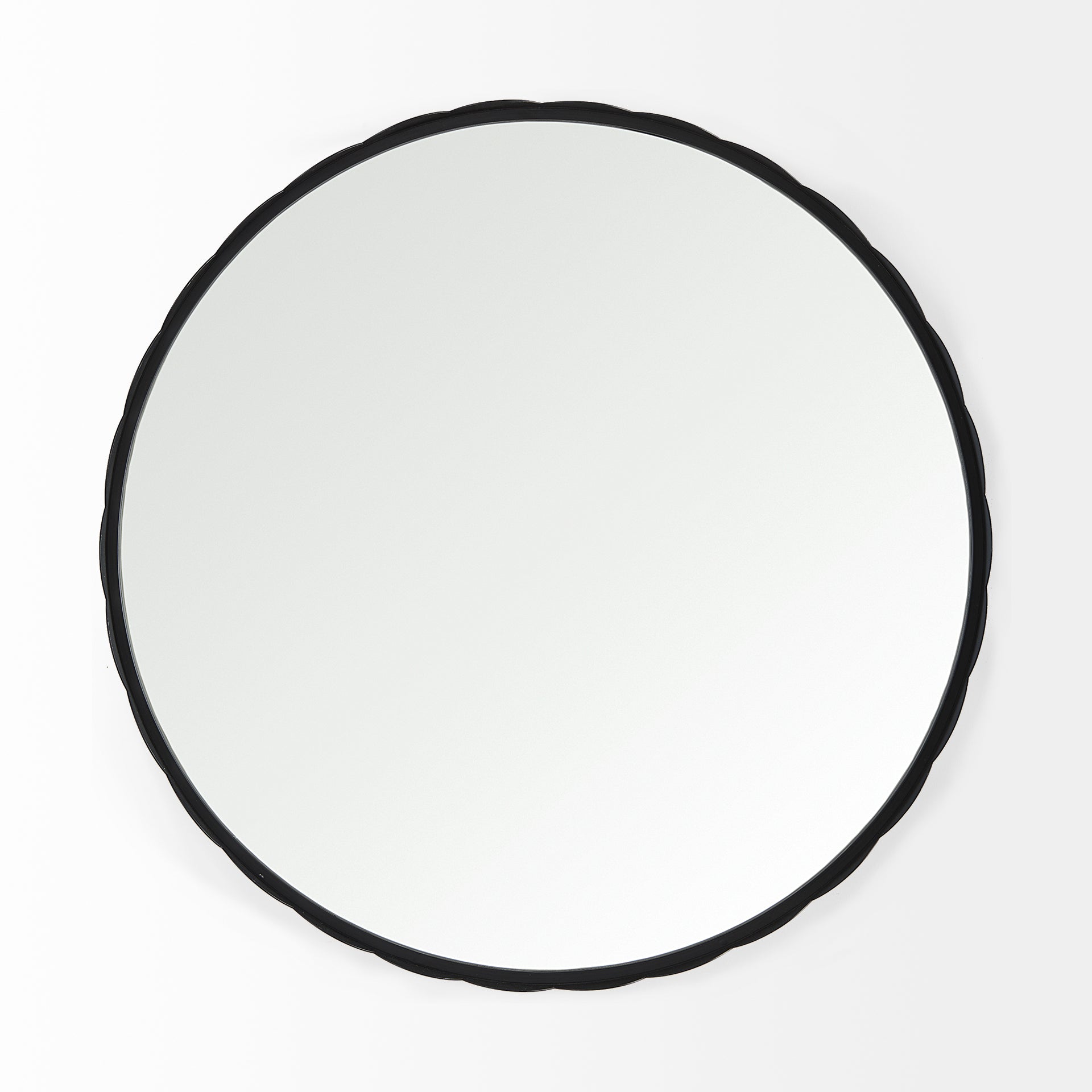 Adelaide 29.7"Black Metal Scallop Edge Round Mirror - Central Designs